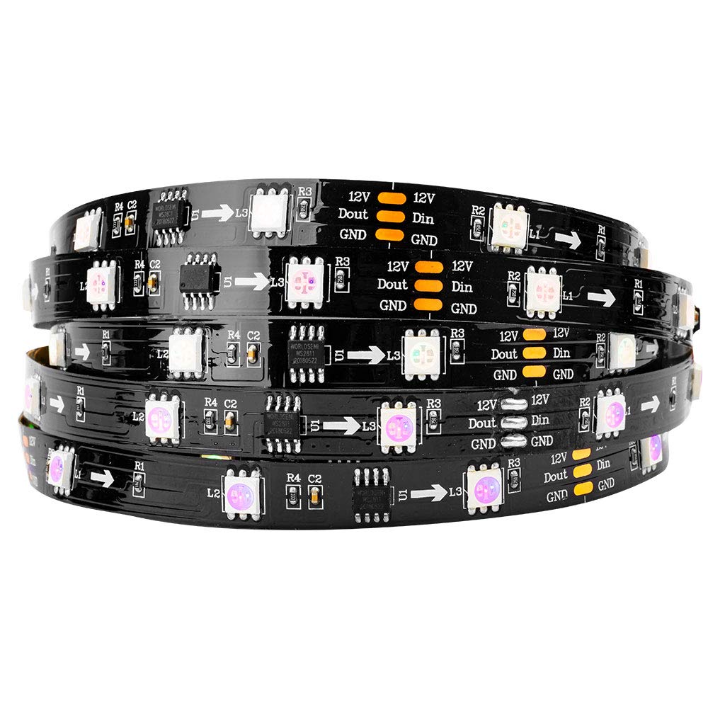 BTF-LIGHTING WS2811 IC=RGB+IC Addressable Dream Color LED Strip 16.4FT 30LEDs/m 10Pixels/m Non-Waterproof Black PCB Flexible DC1