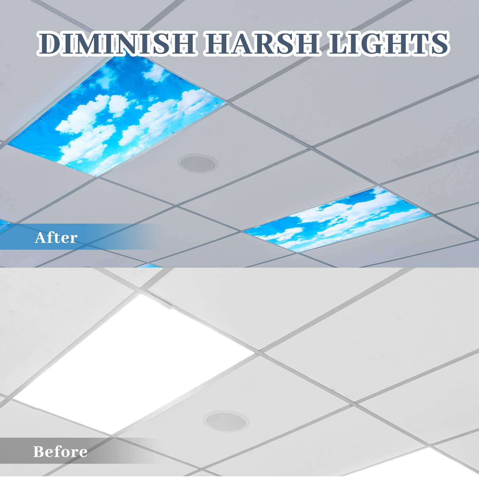 Roceei 8 Pcs Fluorescent Light Covers, Magnetic Classroom Filters - Blue Sky Cloud Design