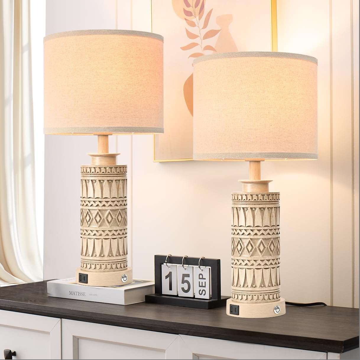 23In Table Lamps For Living Room Set Of 2 End Table Lamps Touch Control Table Lamp Dimmable Bedside Lamps Usb A+C Ports Farmhous