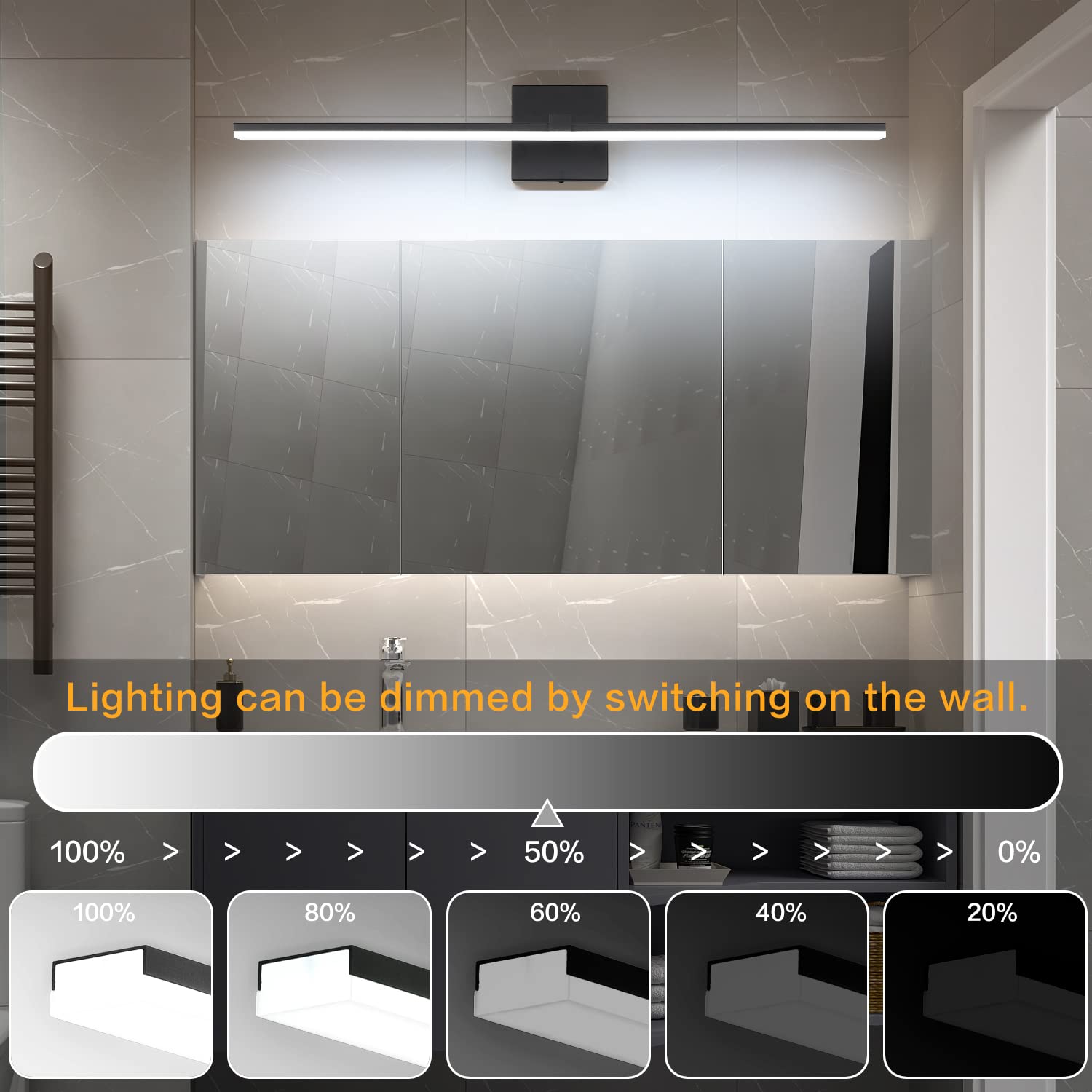 Zuzito Black Bathroom Light Fixtures 30Inch Modern Vanity Lights For Bathroom 5Cct Dimmable 22W Led Bath Wall Lighting Fixtures Over Mirror