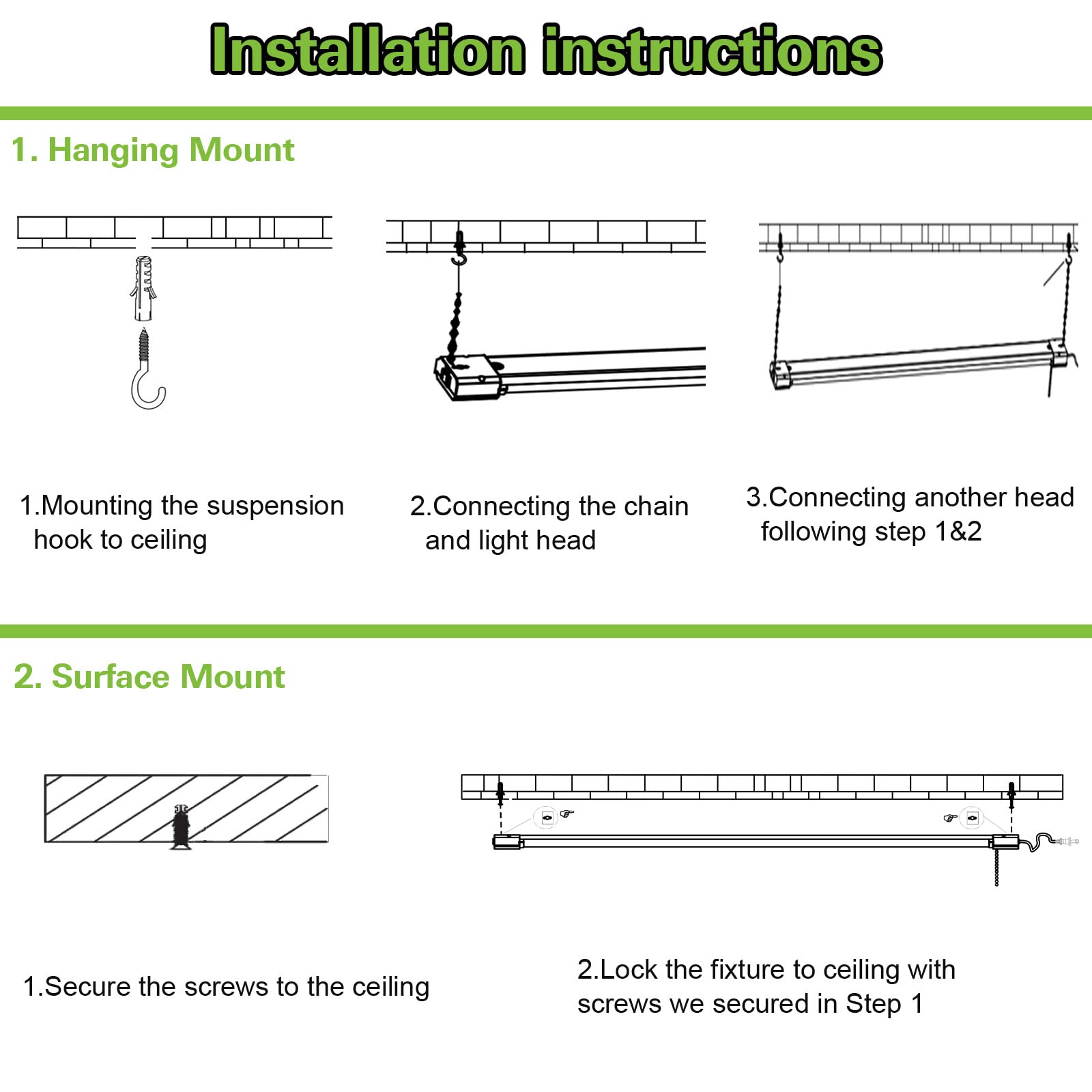 5000K Led Shop Light Linkable, 4Ft Daylight 42W Led Ceiling Lights For Garages, Workshops, Basements, Hanging Or Flushmount, Included Power Cord And Pull Chain, 4400Lm, Etl- 1 Pack