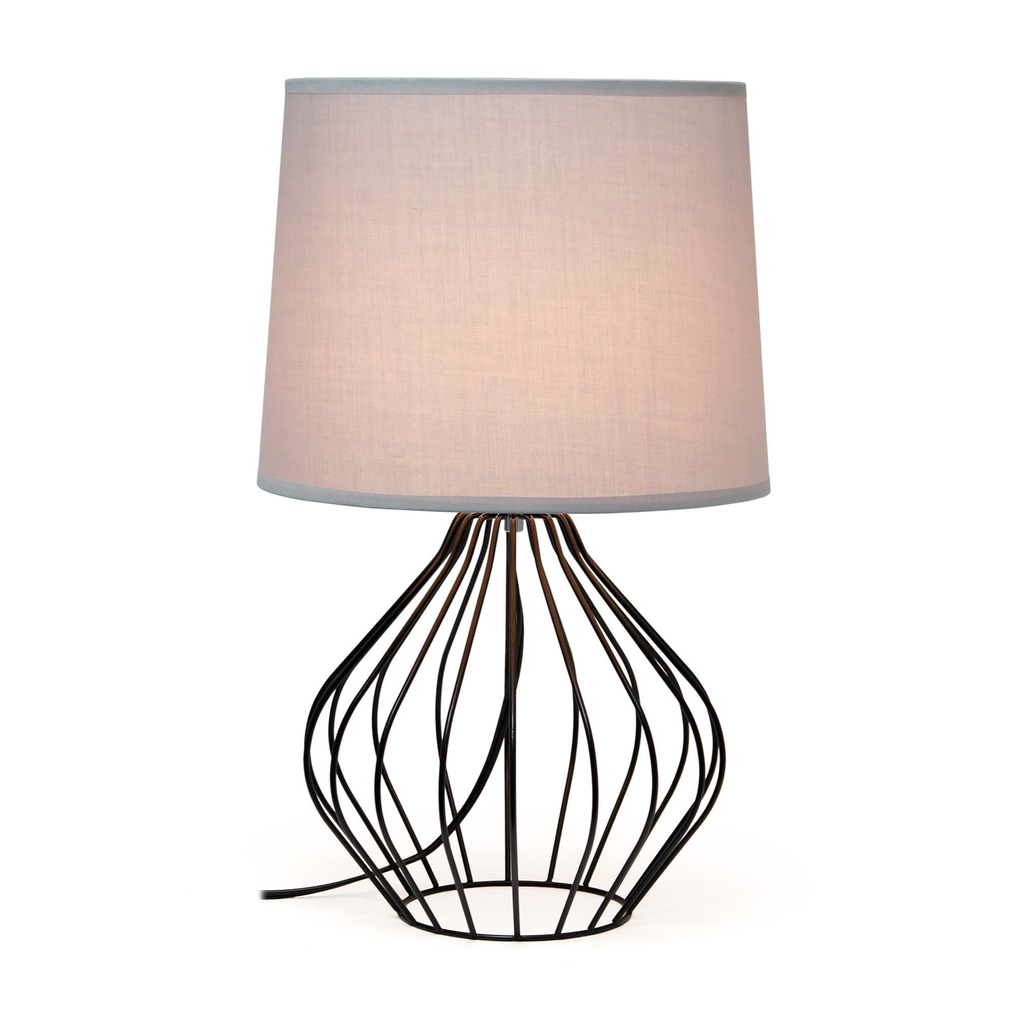 Simple Designs LT2086-GOB Bedside Table Lamp, Iron, 12.25inL x 12.25inW x 19.75inH, Black Base with Gray Shade