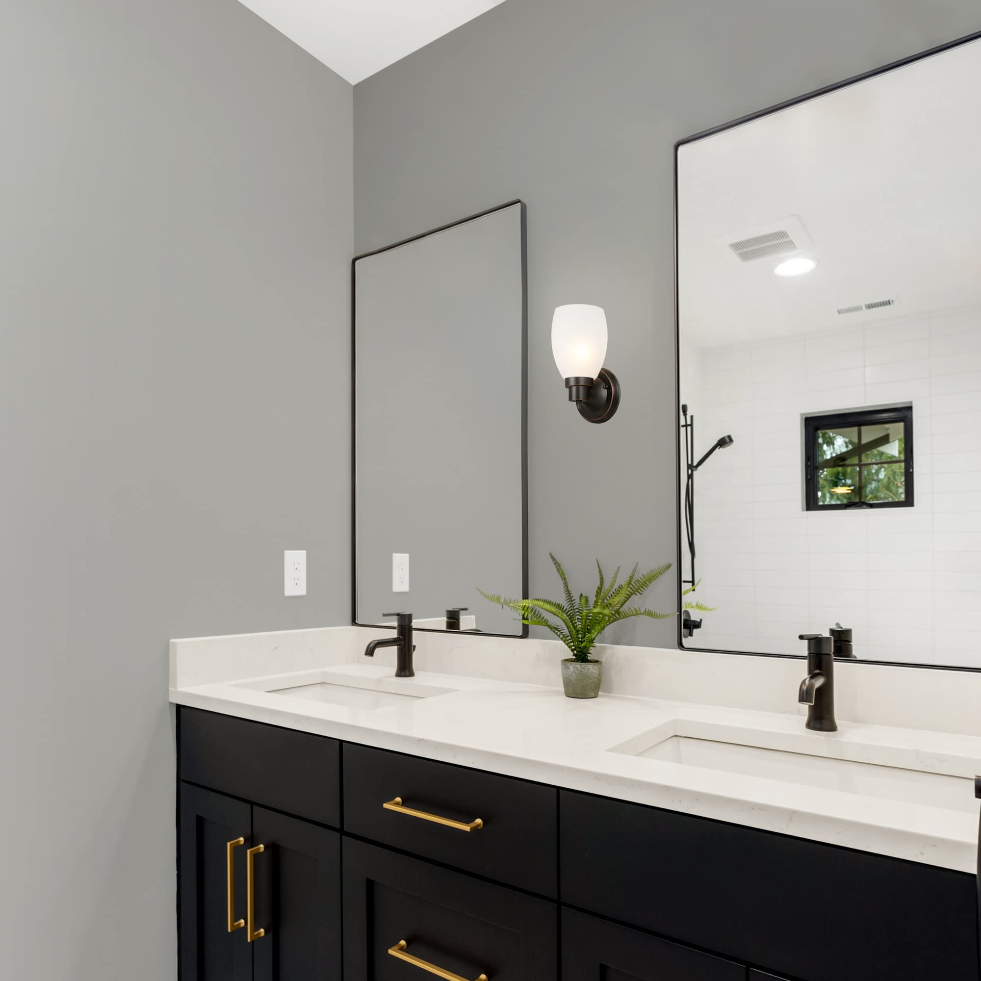 Design House Lydia Wall Sconce - Dimmable, Oil Rubbed Bronze, Frosted Glass Shade, On/Off Switch, Model 588814-ORB