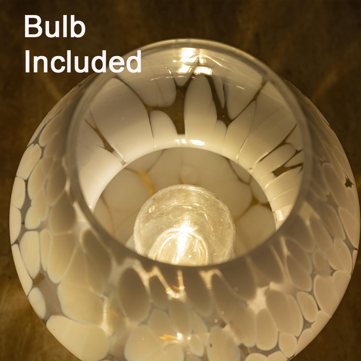 Heqet Cordless Mushroom Lamp - Cute Glass Table Light, Battery Operated, White With Dot