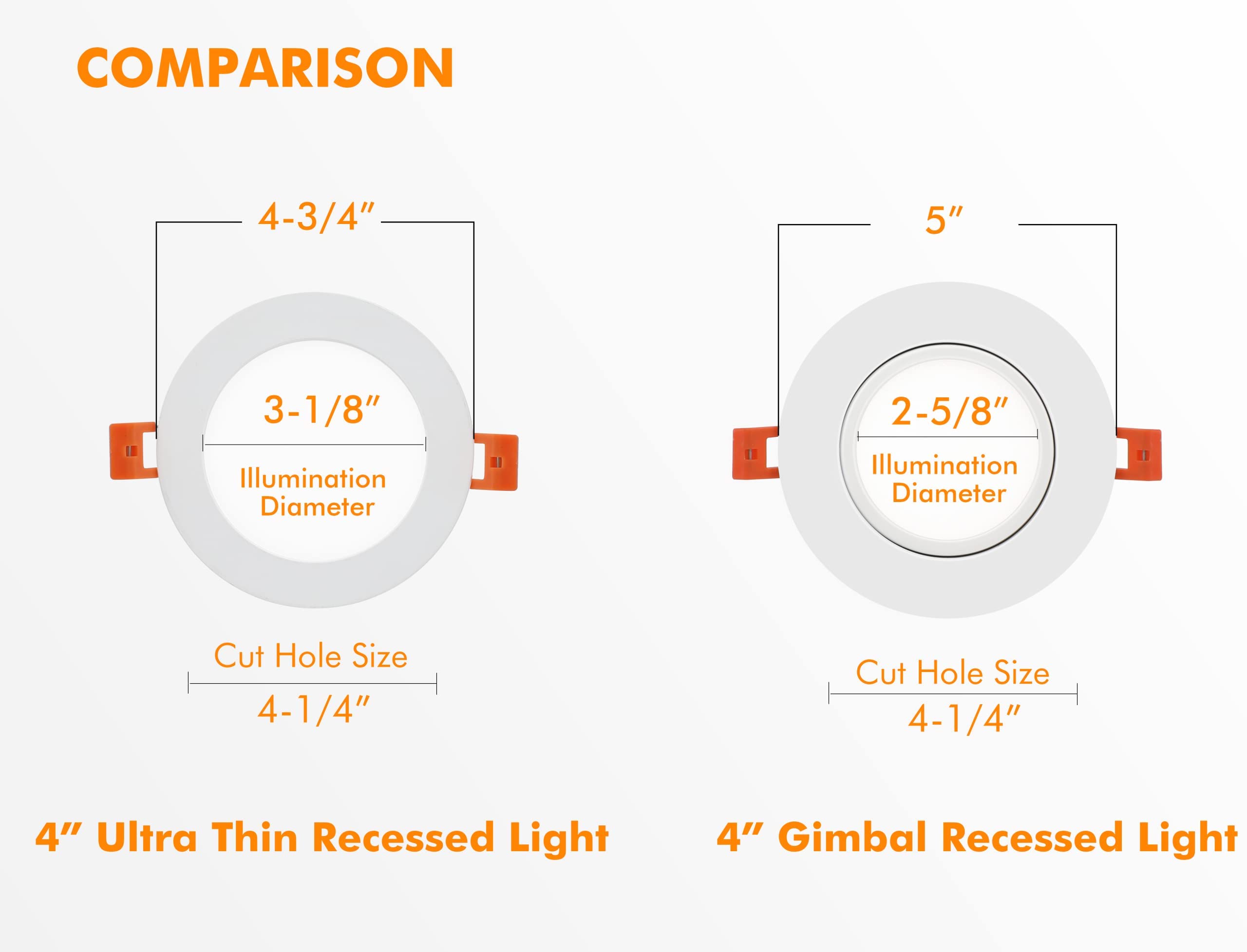 CLOUDY BAY 4 Inch 5 Color Swivel LED Gimbal Recessed Light, IC Rated, Aluminum, Pack of 4, 2700K-5000K Temperature Selectable