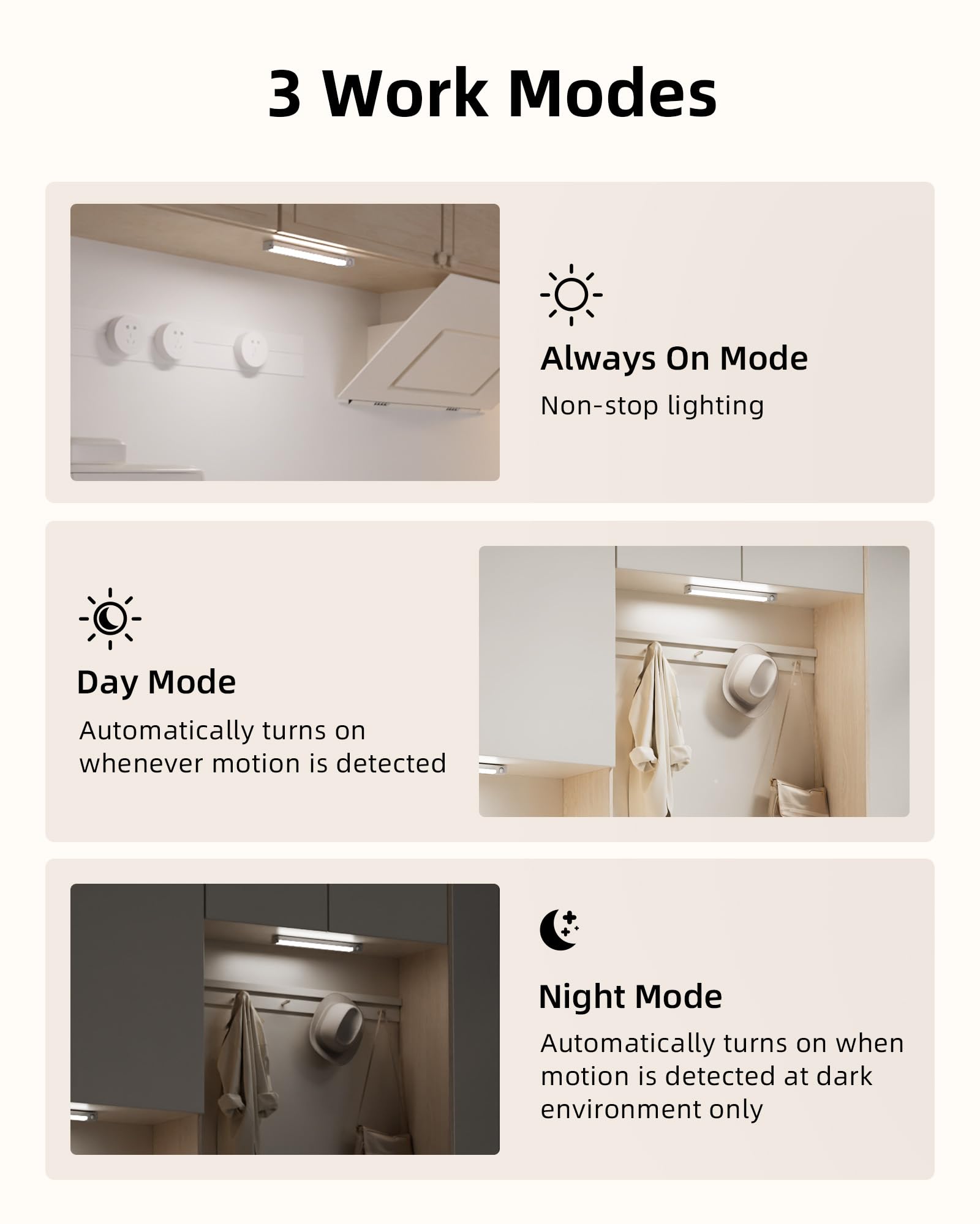 Ezvalo Led Under Cabinet Lights, Rechargeable Motion Sensor, Dimmable, 3 Color Temps, 2 Pack