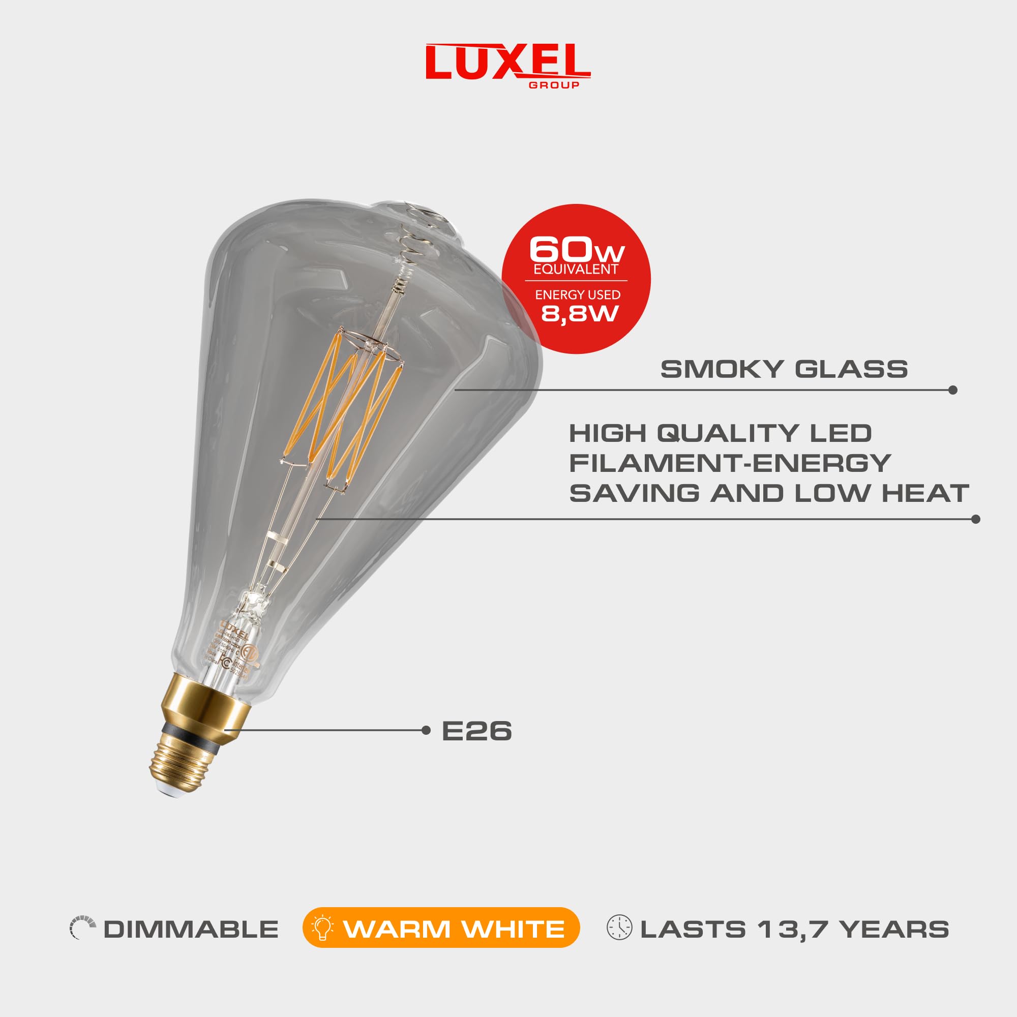 Oversized Edison LED Light Huge Bulb Vintage ST164-8.8W Equivalent 60W - Dimmable 2200K Warm Glow 550 Lumens - E26 Base Antique