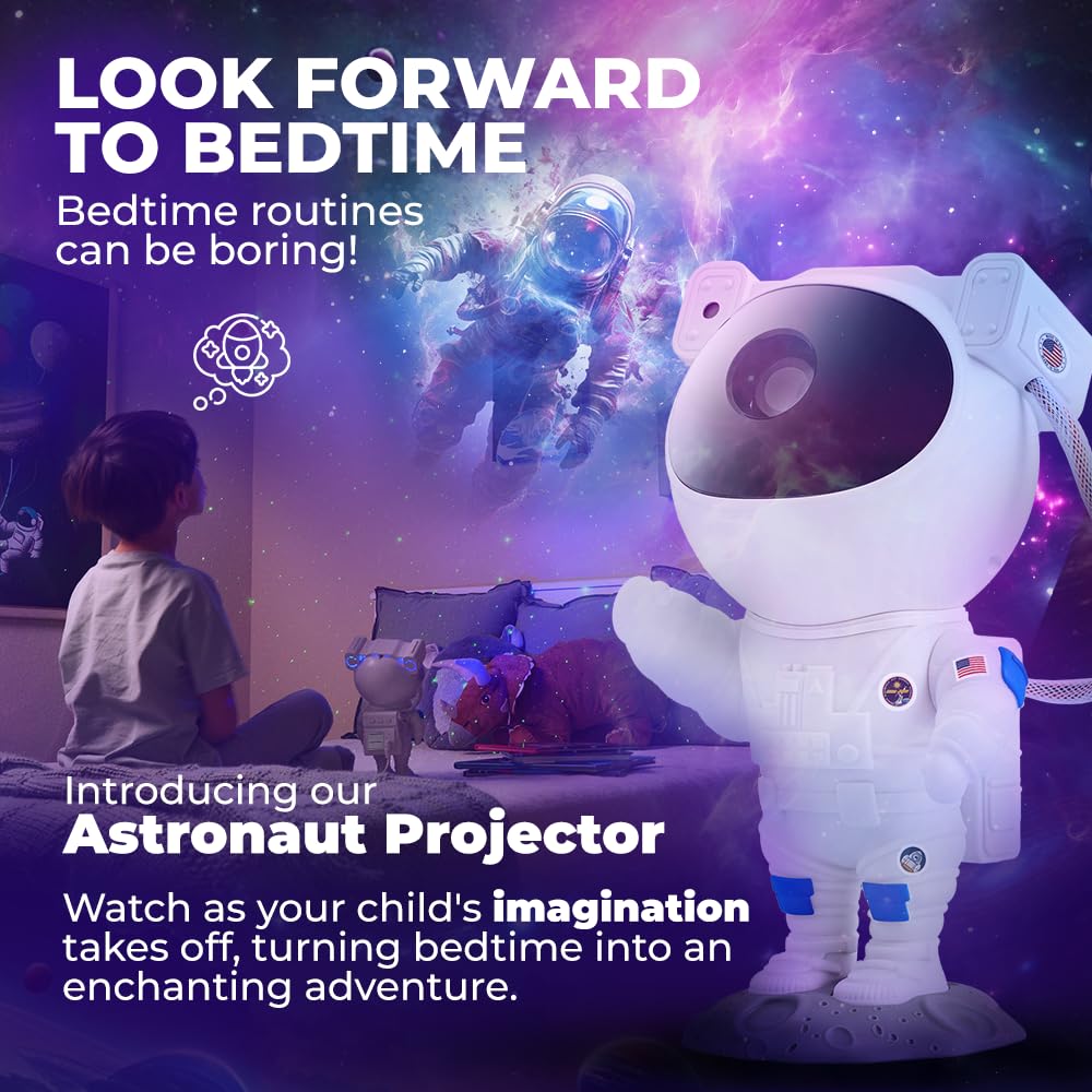 Mind-Glowing Astronaut Galaxy Projector - Remote & Timer - Dimmable Blue Night Light for Kids - Model MGALP-01