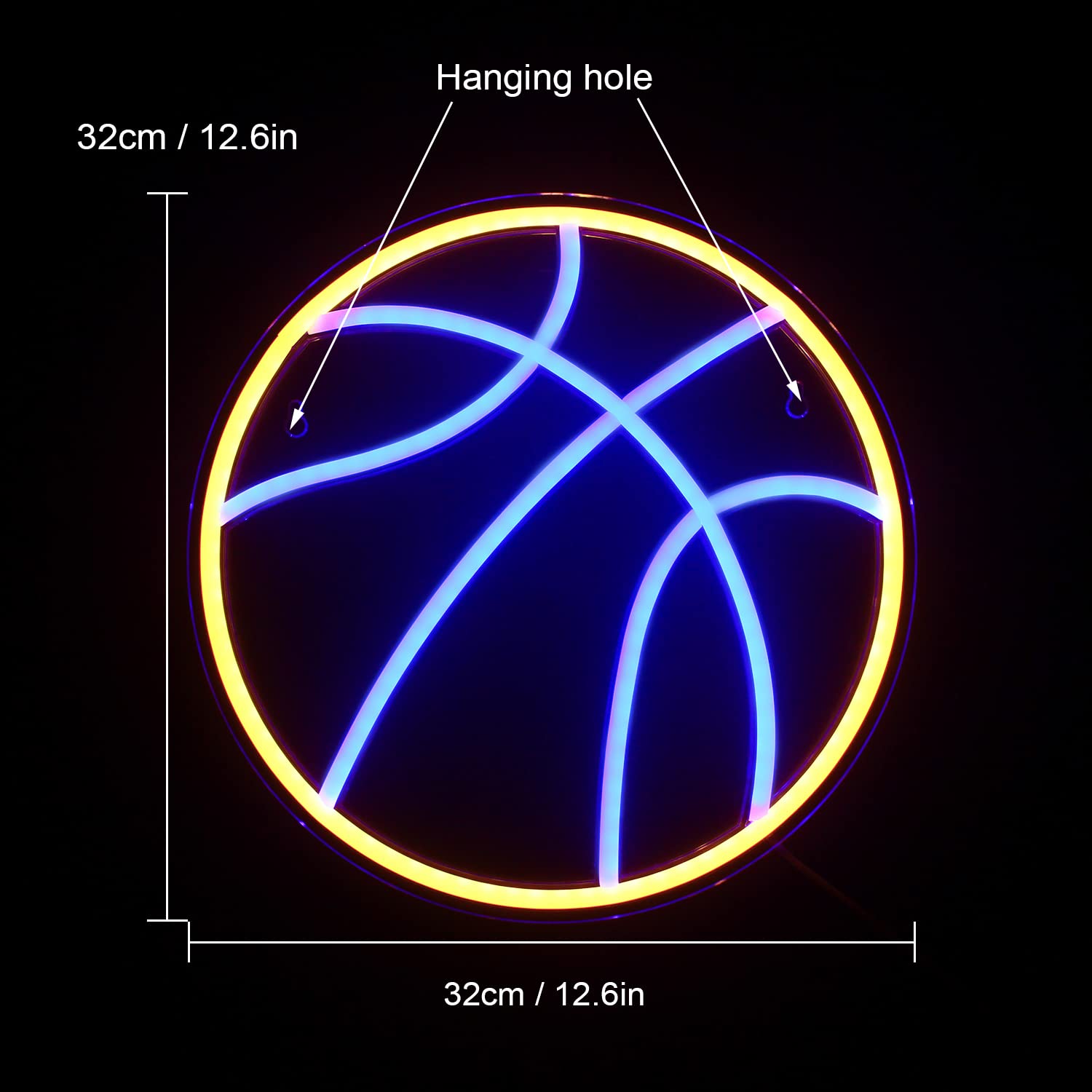 Wanxing Basketball Neon Sign LED Light for Room, Blue & Yellow, Model NS-WX-038, Plastic Material, Cool Wall Decor for Kids Gift
