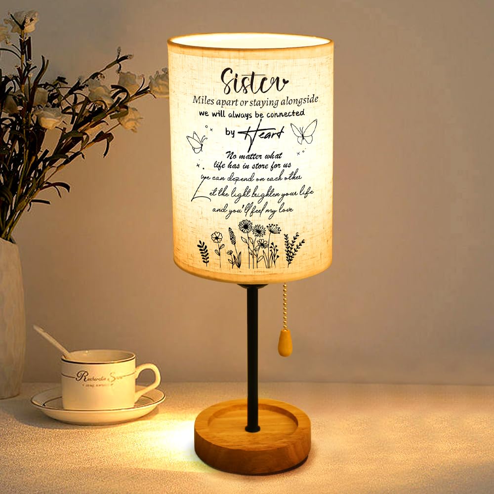 Calibron Sister Birthday Gifts, Sisters Gifts From Sister Linen Fabric Table Lamp, Birthday Gifts For Sister Bedroom Lamp With W