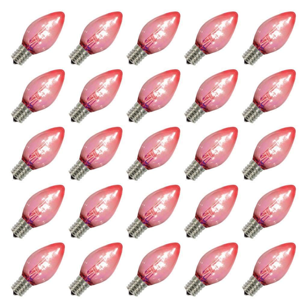 Vickerman C7 Transparent Plastic Led Red Dimmable Bulb, E12 Nickel Base, 3 Diodes, .90Watts, 120Volts, 3 Lumens, 25 Per Case
