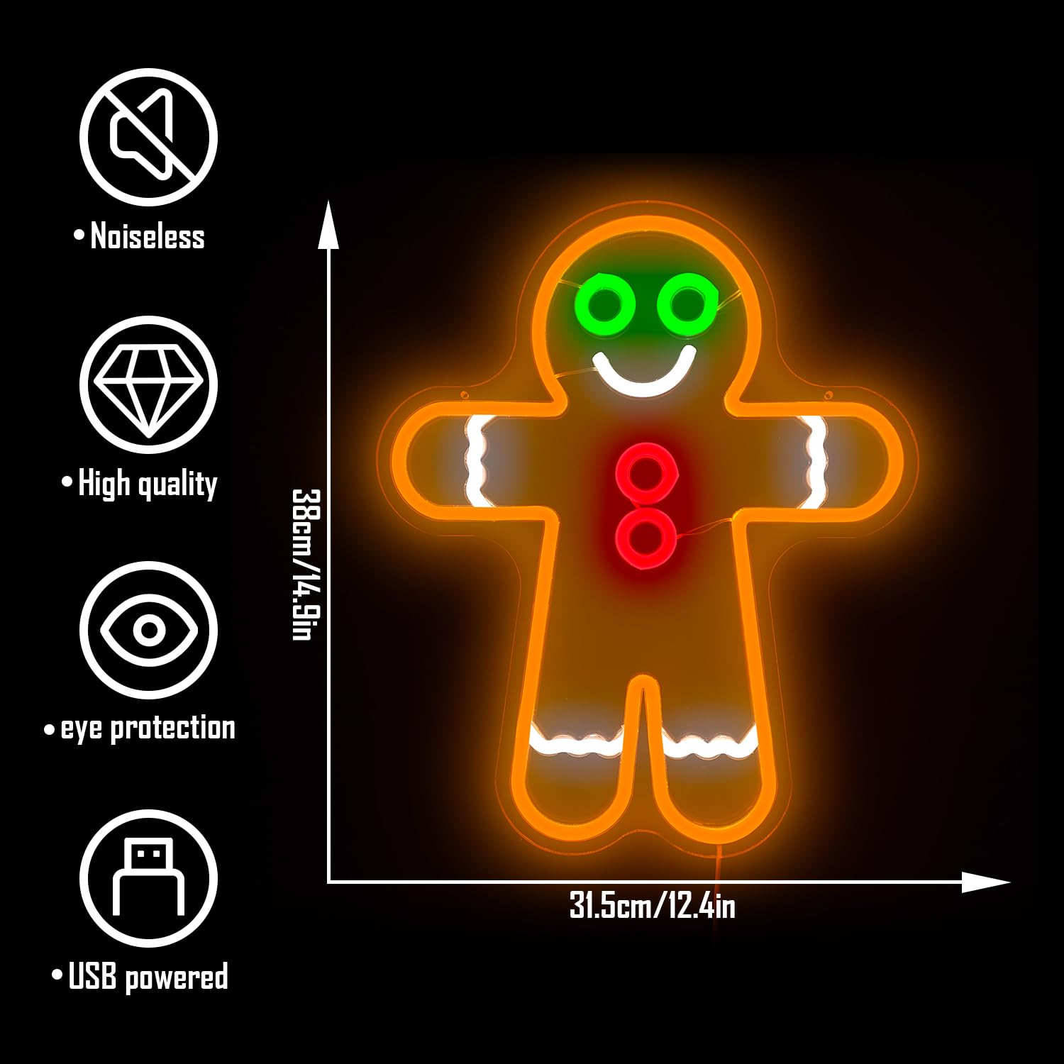 Geeinar Gingerbread Man Neon Sign - Dimmable LED Wall Decor for Christmas - Colorful Acrylic Light for Bedroom & Living Room