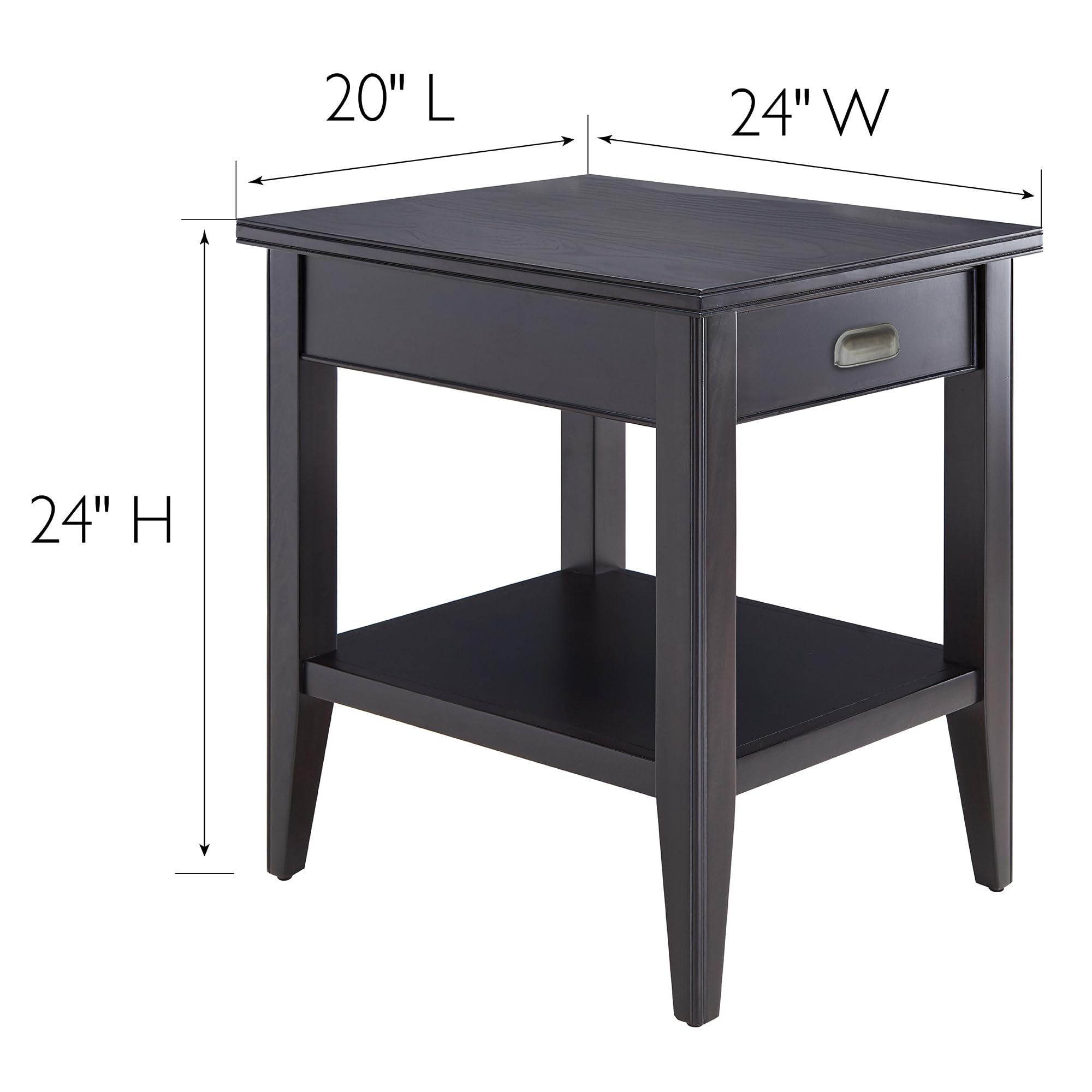 Leick Home Laurent End Table, Solid Wood, 1 Drawer, Bottom Display Shelf, Easy Assembly, For Bedroom/Living Room, Black, 24.0 In