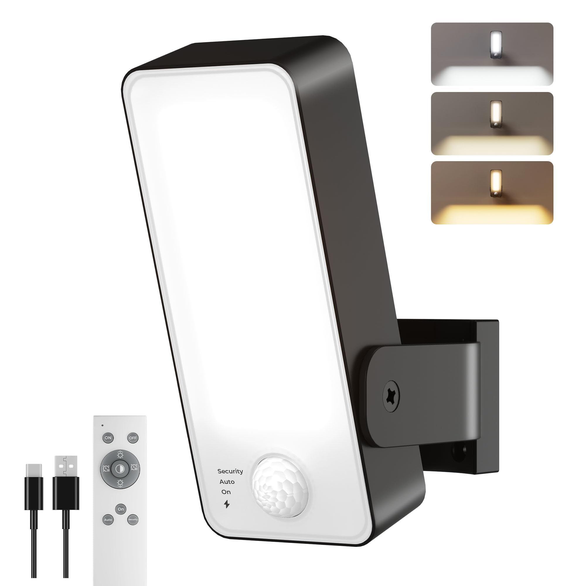 PopoIron Motion Sensor Outdoor Light, 10000mAh Rechargeable 600 Lumen Battery Operated Outdoor Light with 3 Modes, 3 Color Tempe