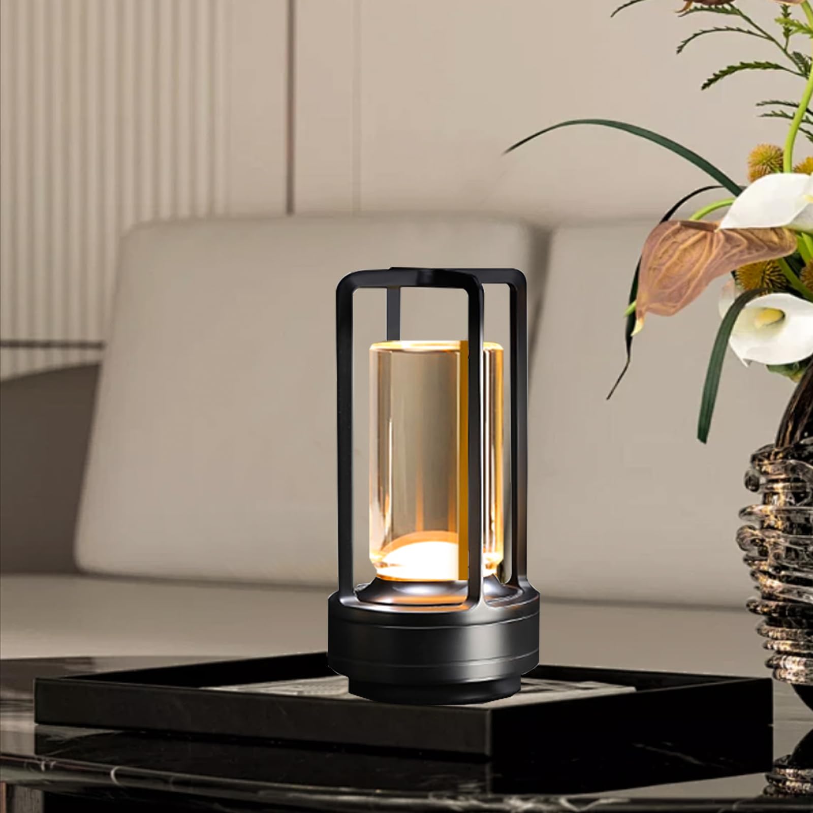 Kipliko Cordless Table Lamp, Touch Sensor, Rechargeable LED, 3 Color Dimming, Large, Black, Model CLL-3CB