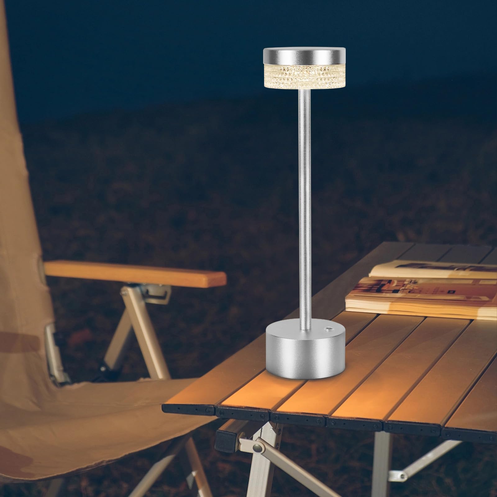 KIANDQU Cordless Modern Table Lamp, Rechargeable Battery Powered Desk Lamp, 3 Color Stepless Dimmable Led Table Lamp with USB Po