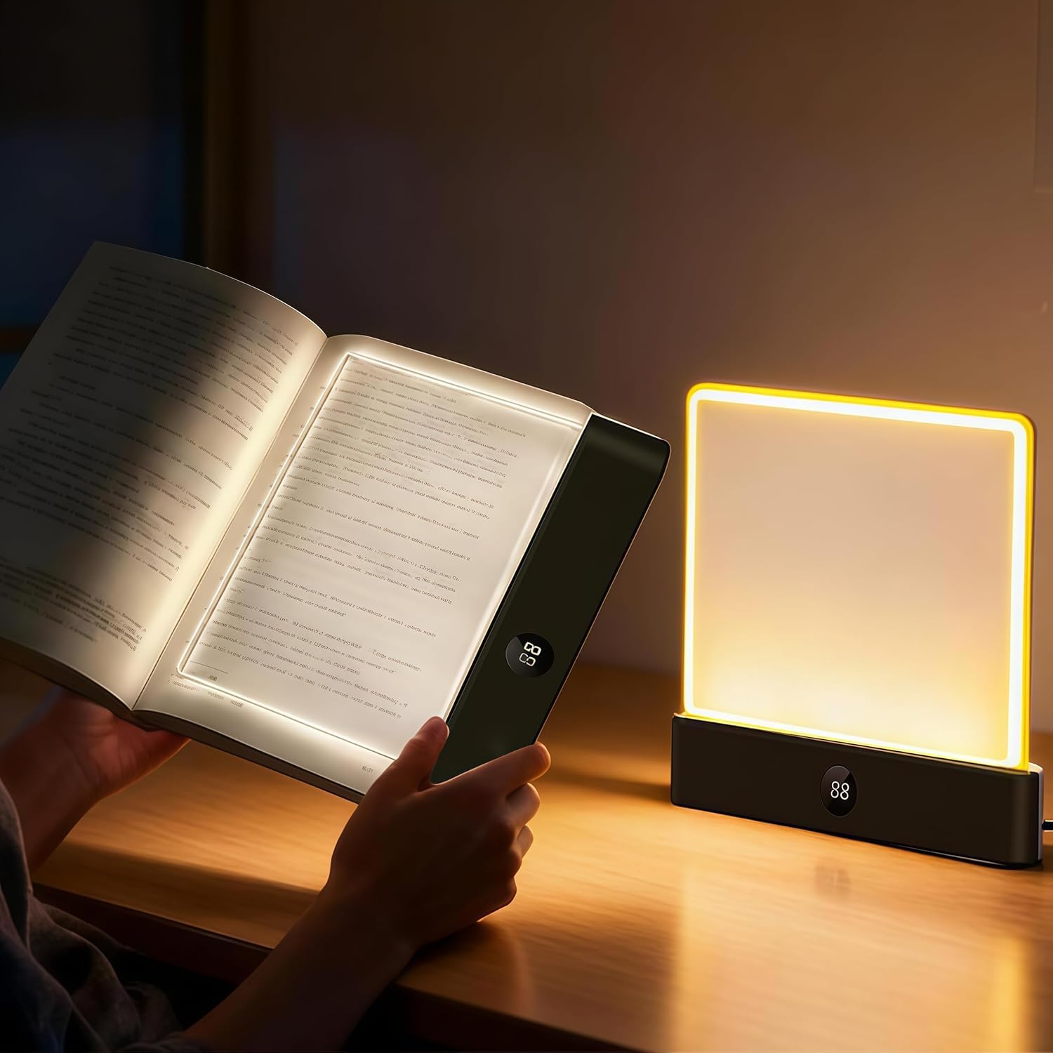 Book Light, Rechargeable Clear LED Flat Book Lights for Reading in Bed at Night with 3 Colors & Timer, Dimmable Panel Plate Book