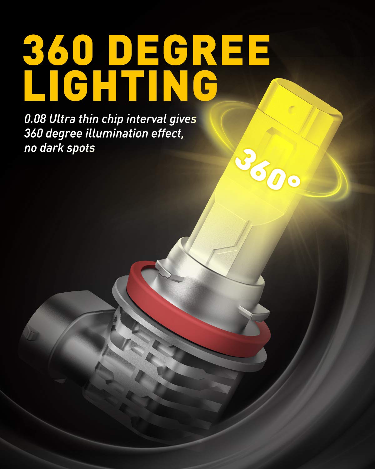 AUXITO H11 H8 H16 LED Fog Light Bulb, 40W 6000LM, Golden Yellow, Fanless, Aluminum, Pack of 2