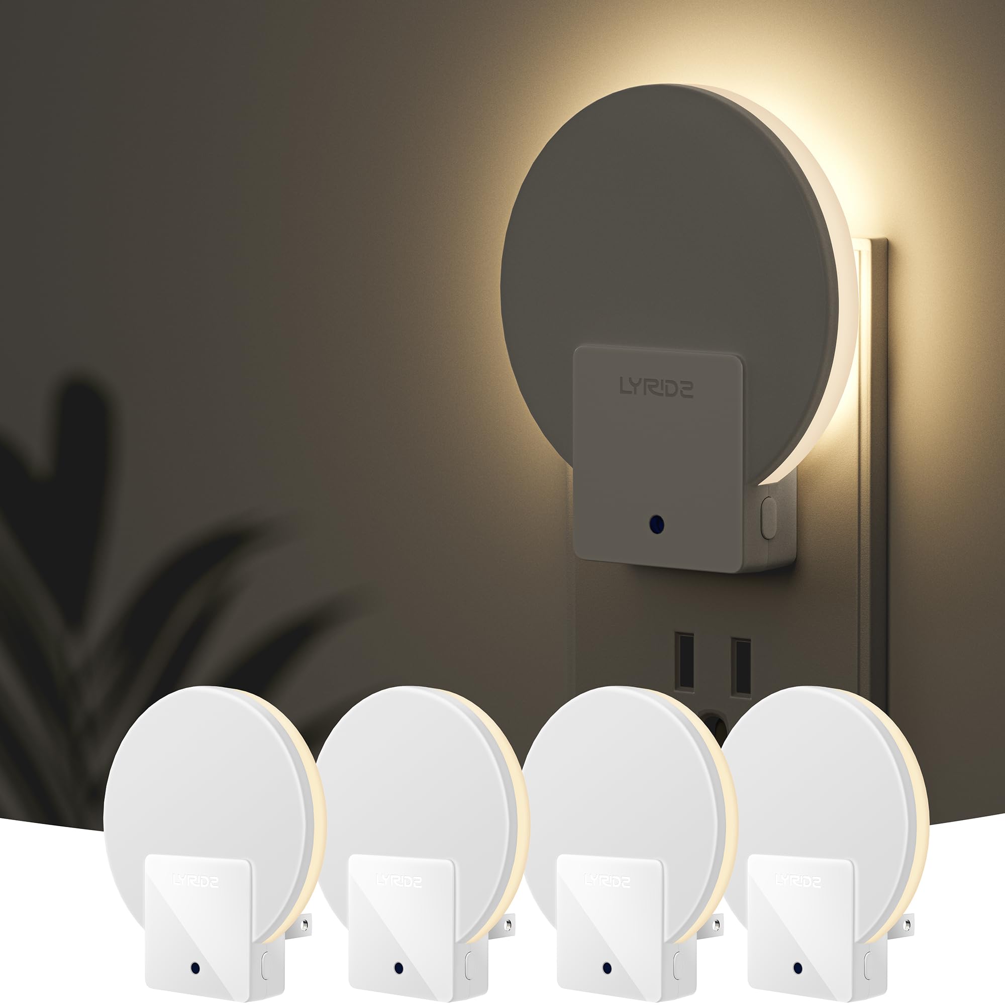 Lyridz Plug in LED Backlit Night Light with Auto Dusk to Dawn Sensor, 1-50 LM Dimmable Warm White Nightlight Indoor for Bedroom,