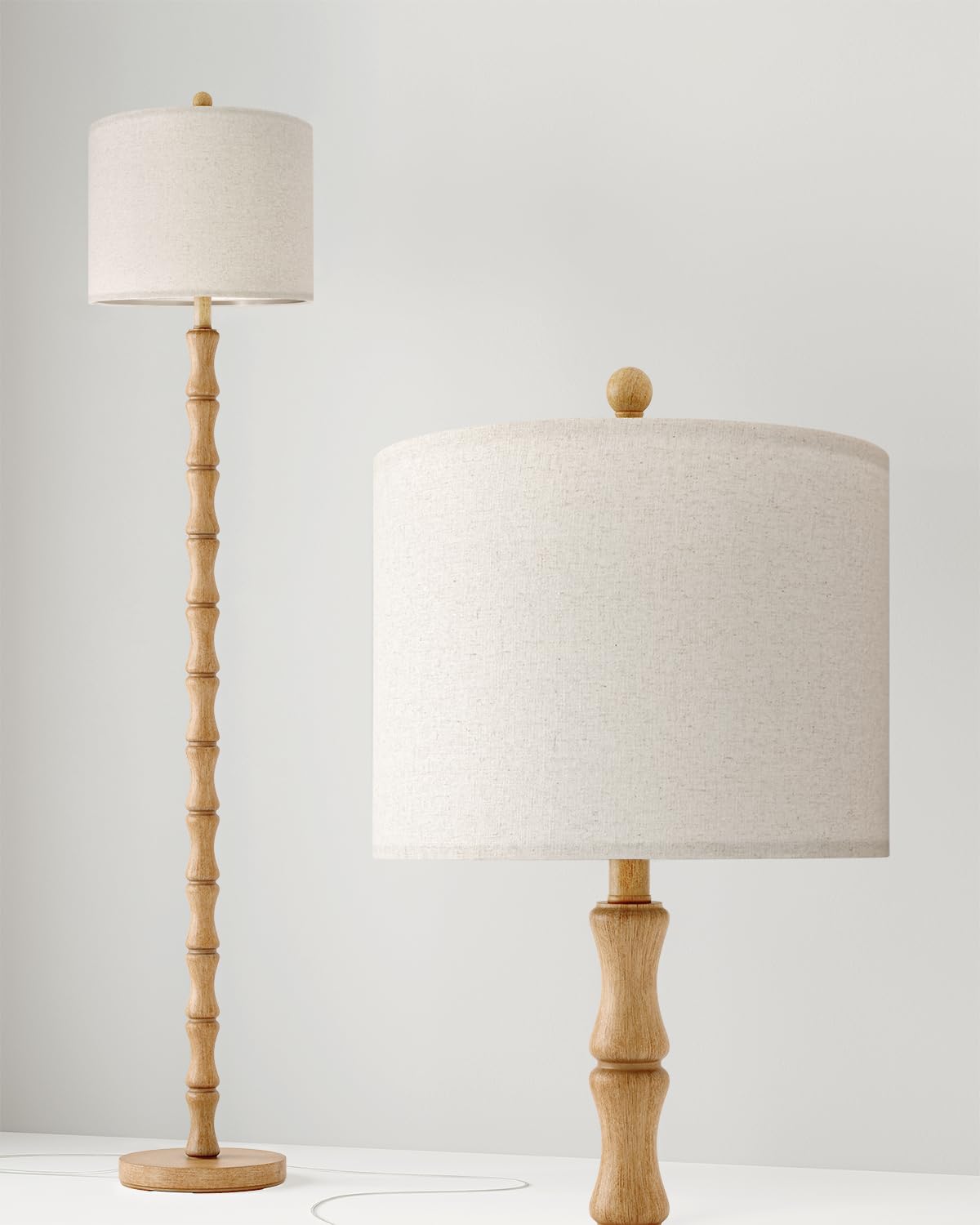 BOBOMOMO 62" Farmhouse Floor Lamp - Retro Burlywood Standing Lamp for Living Room, Bedroom, Dining Room, Model AMZ-F1241NW