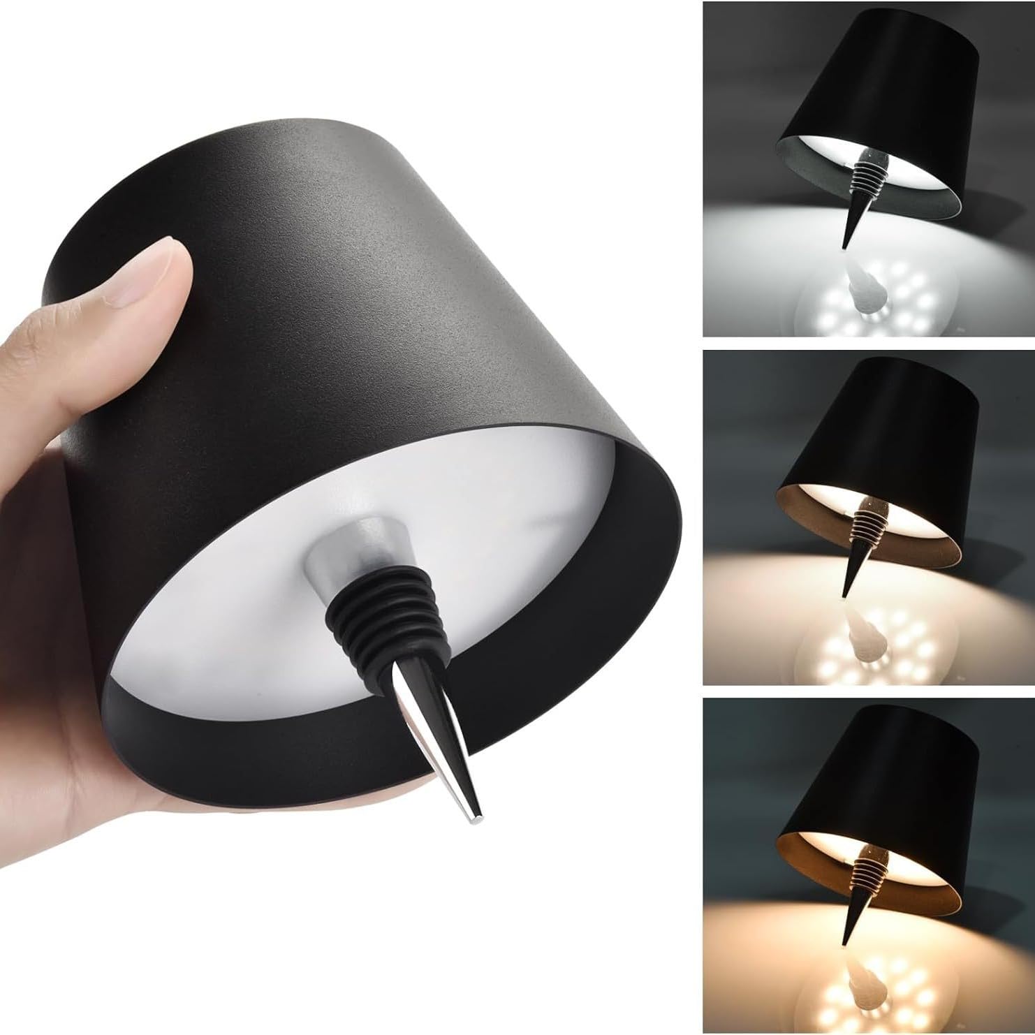 Mteawl Wireless Bottle Lamp, Portable LED Desk Lamp, 1800mAh Battery Rechargeable,2024 New Touch LED Wine Bottle Lamp with RGB Breathing Light for Bars Restaurants (black-3colors)