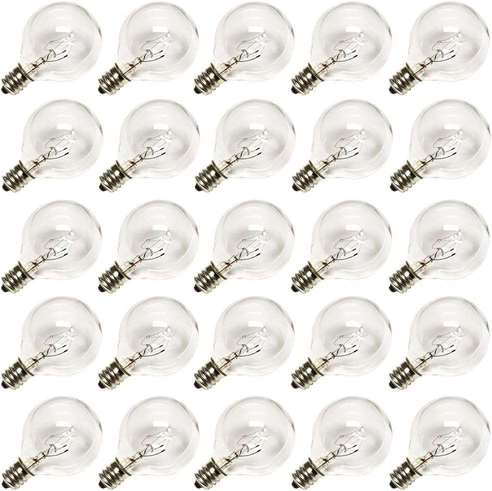 G40 Replacement Light Bulbs, 5W Globe Bulbs Fits E12/C7 Candelabra Screw Base, 1.5 Inch Clear Small Light Bulbs For Indoor Outdo