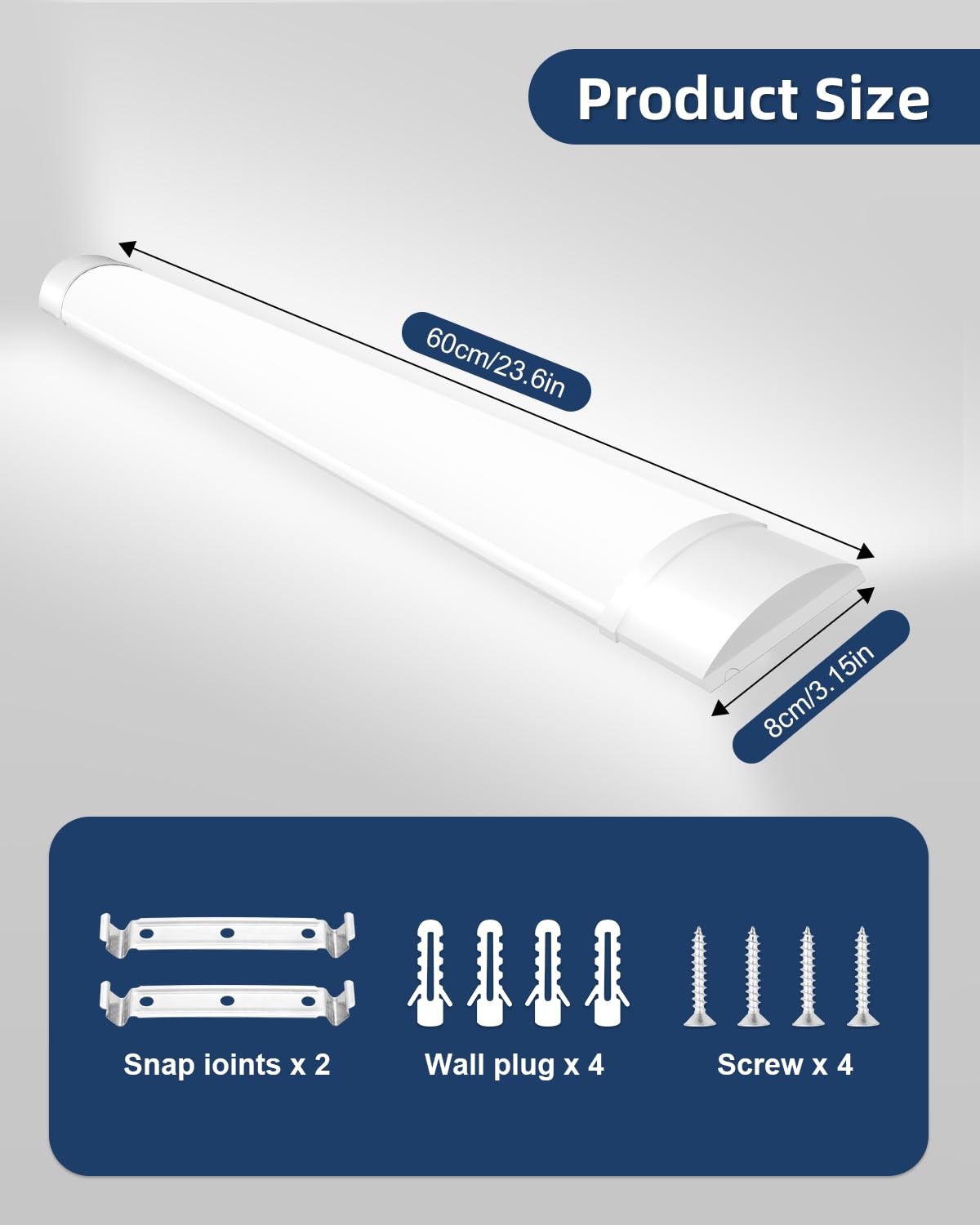 Sararoom 2Ft Led Shop Light Fixture, 20W Led Tube Light, 2400Lm,4000K Neutral White, 60Cm 23.6Inch Led Garage Closet Light Ceiling Light For Office Home Basement, No Plug, No Ground Wire