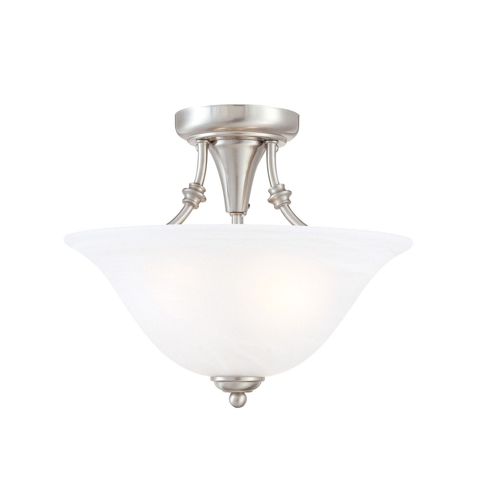 Hardware House 544676 Semi-Flush Ceiling Fixture, 2-Light, 13x11 Inch, Brushed Nickel Finish, Alabaster Glass Shade