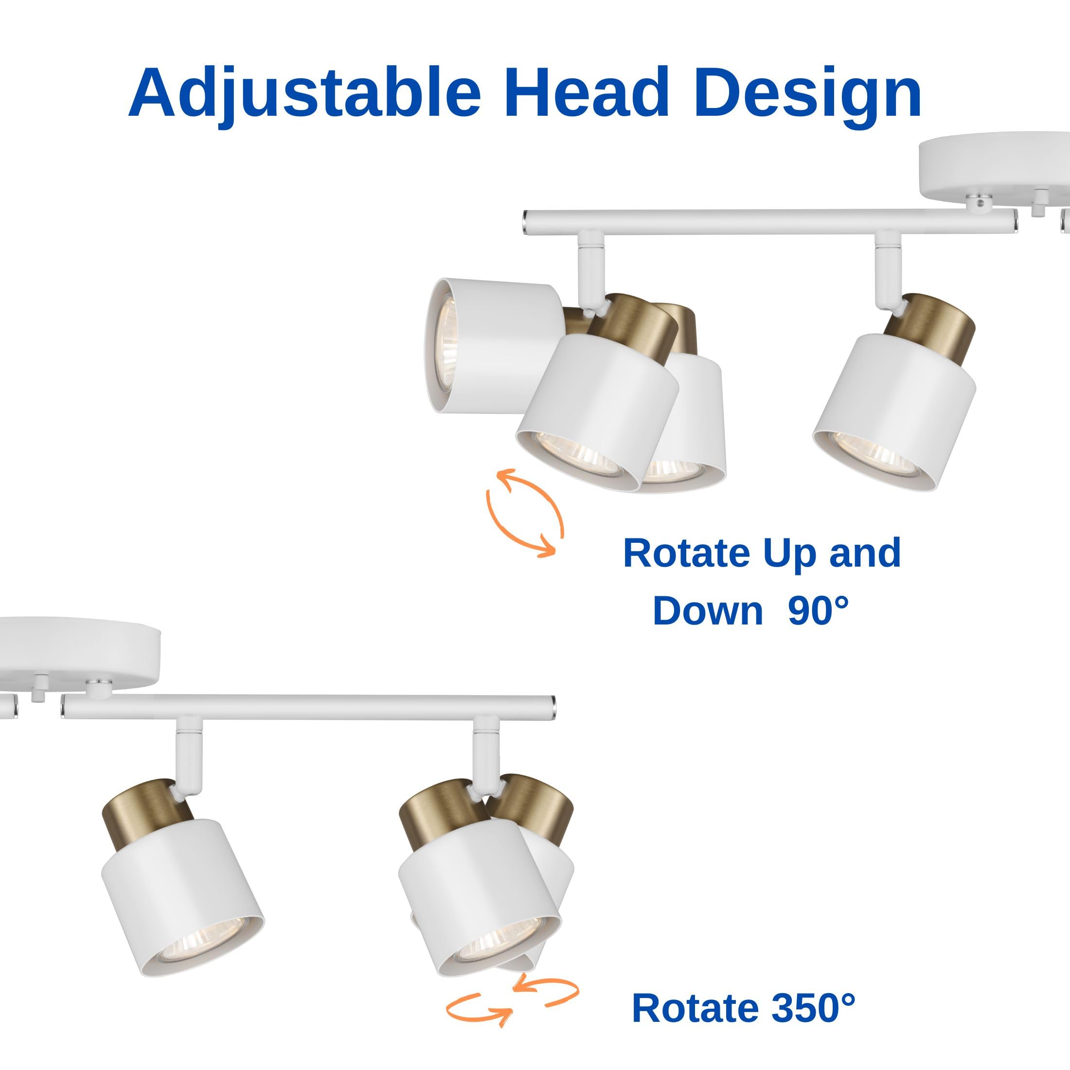 Craftronos 4 Light Track Lighting Kit, Matte White Brass Finish Adjustable With Modern Flush Mount Ceiling Spotlight For Kitchen
