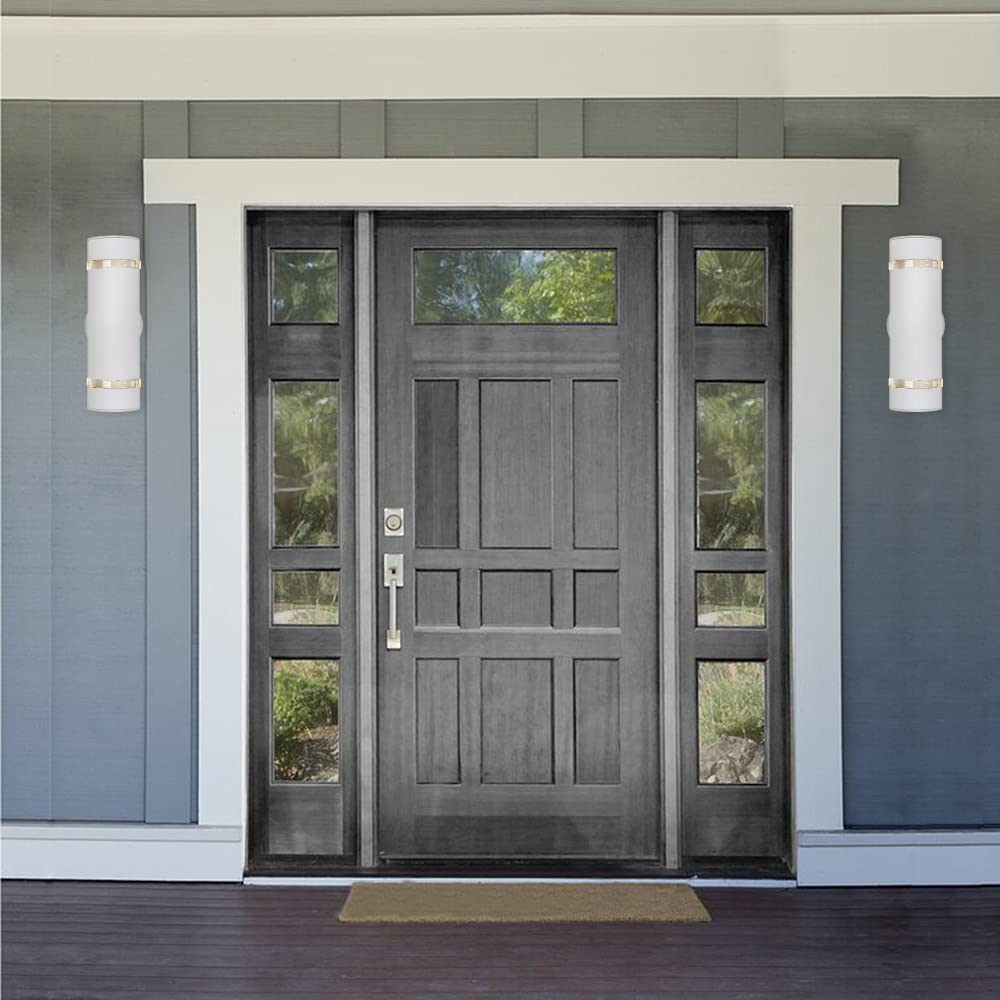 Cerdeco Modern Porch Light Outdoor Wall Lighting Cylinder Wall Sconce White Finished