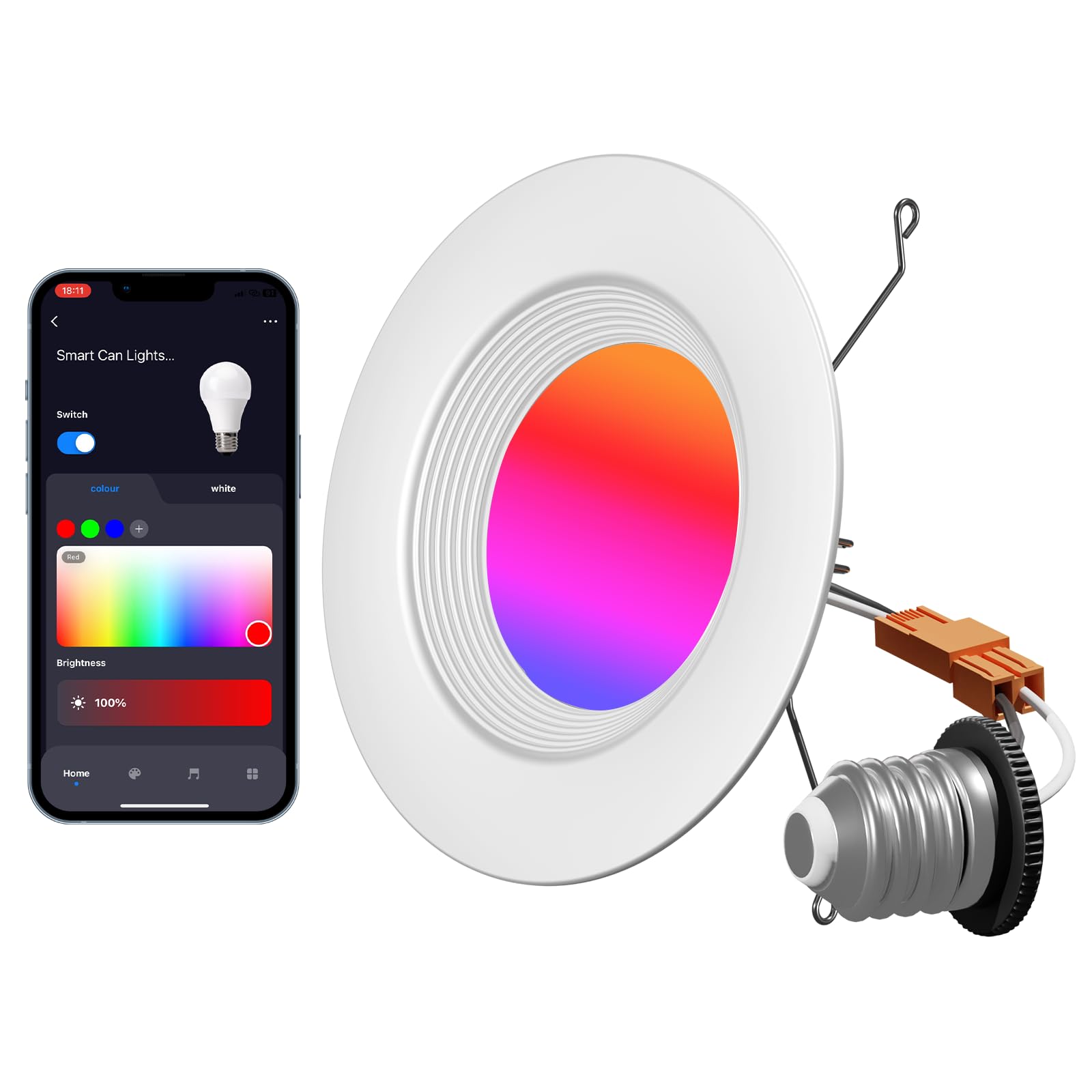 Rollin Light Smart Recessed Lighting 5/6 Inch - 6 Pack Wi-Fi RGB Color Changing LED Recessed Can Lights, 13W 1050LM Dimmable Ret