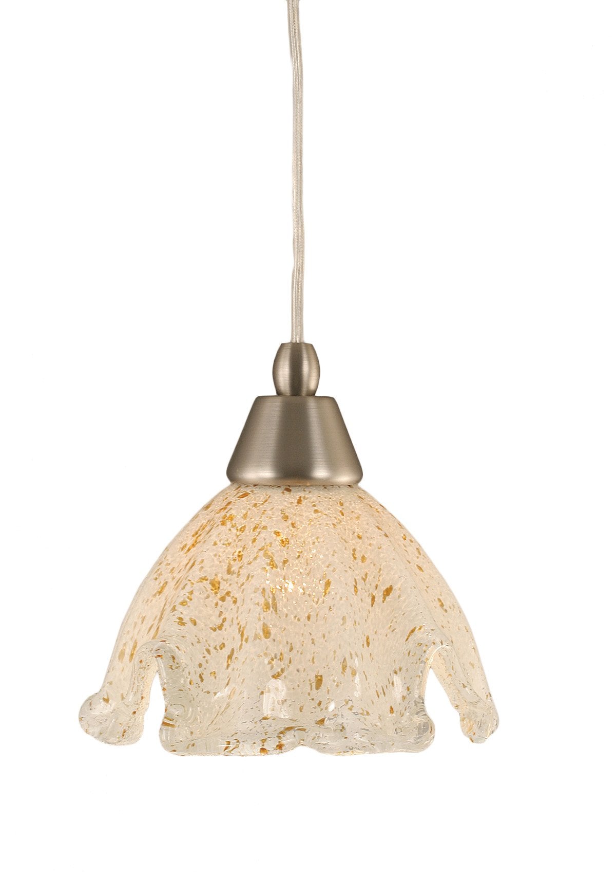 Toltech Lighting 22-Bn-755 7-Inch Cord Mini-Pendant Light Brushed Nickel Finish With Gold Ice Glass