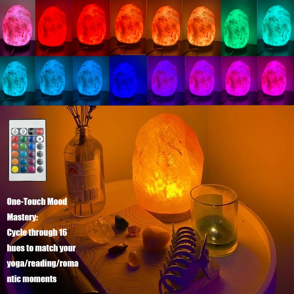 Liuliuyoyo 16 Colors Remote Salt Himalayan Salt Lamp Natural Crystal Salt Rock Lamp Hand Carved Night Lights, USB Salt Crystal L