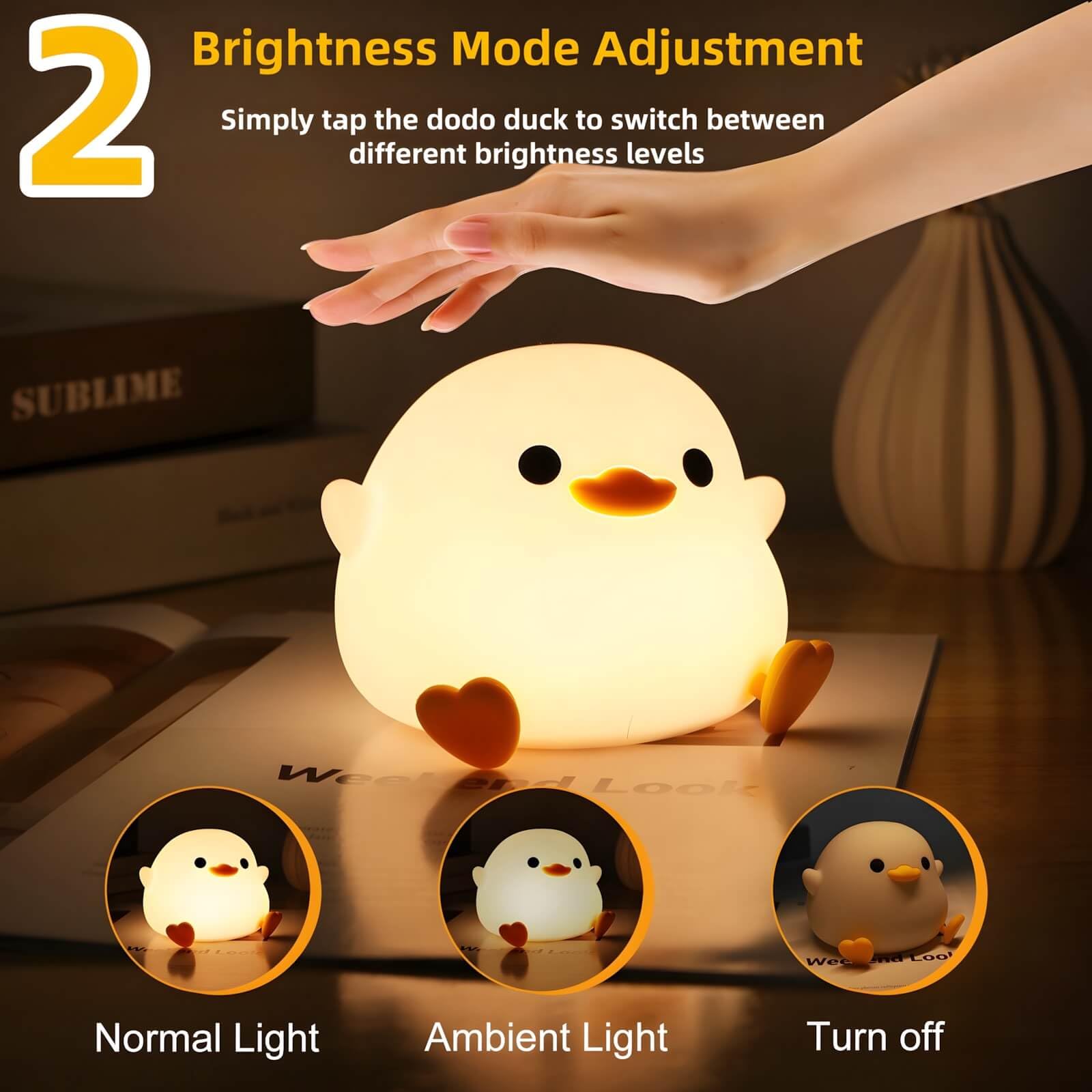 Daixinde Dodo Duck Night Light, Cute Duck Lamp, Rechargeable Dimmable Nightlight, Silicone Led Bedside Lamp Nursery Nightlight With 20 Minutes Timer And Touch-Sensitive For Bedrooms, Living Room