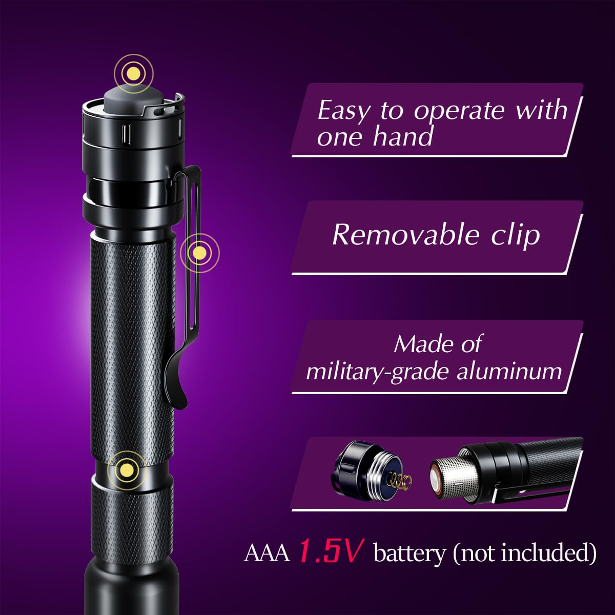 Ansyper CC UV Flashlight 2 Pack, 395nm Mini Penlight for Stain Detection, 5.2 inch, Black, Model U-9000