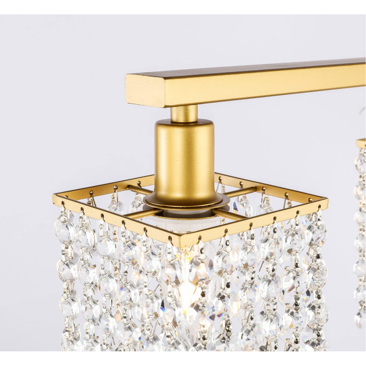 Living District Phineas Midcentury Modern 3 Light Bathroom Wall Sconce in Brass and Clear Crystals