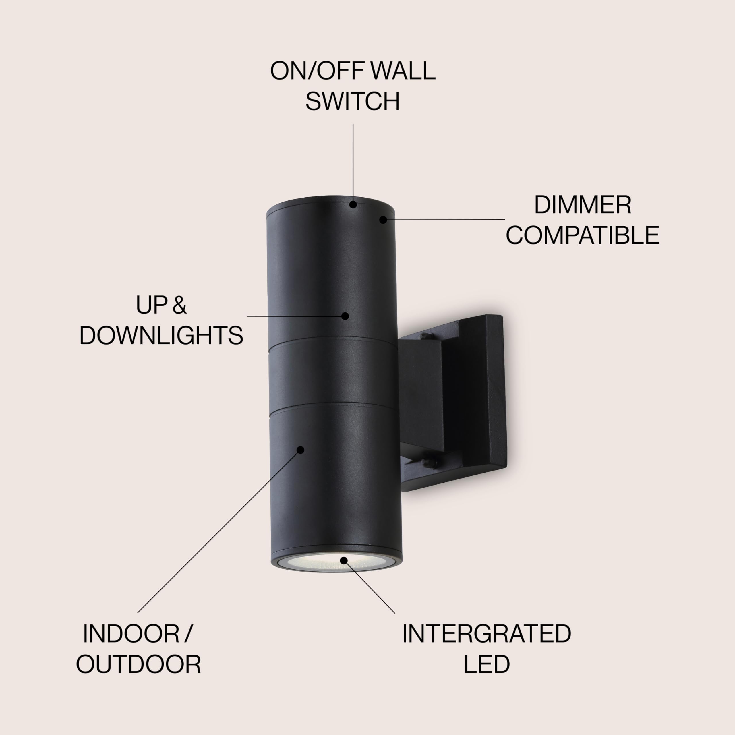 JONATHAN Y Outdoor Metal/Glass LED Sconce Uplight, 6in Contemporary, Black, Model JYL7445A, Bulbs Included