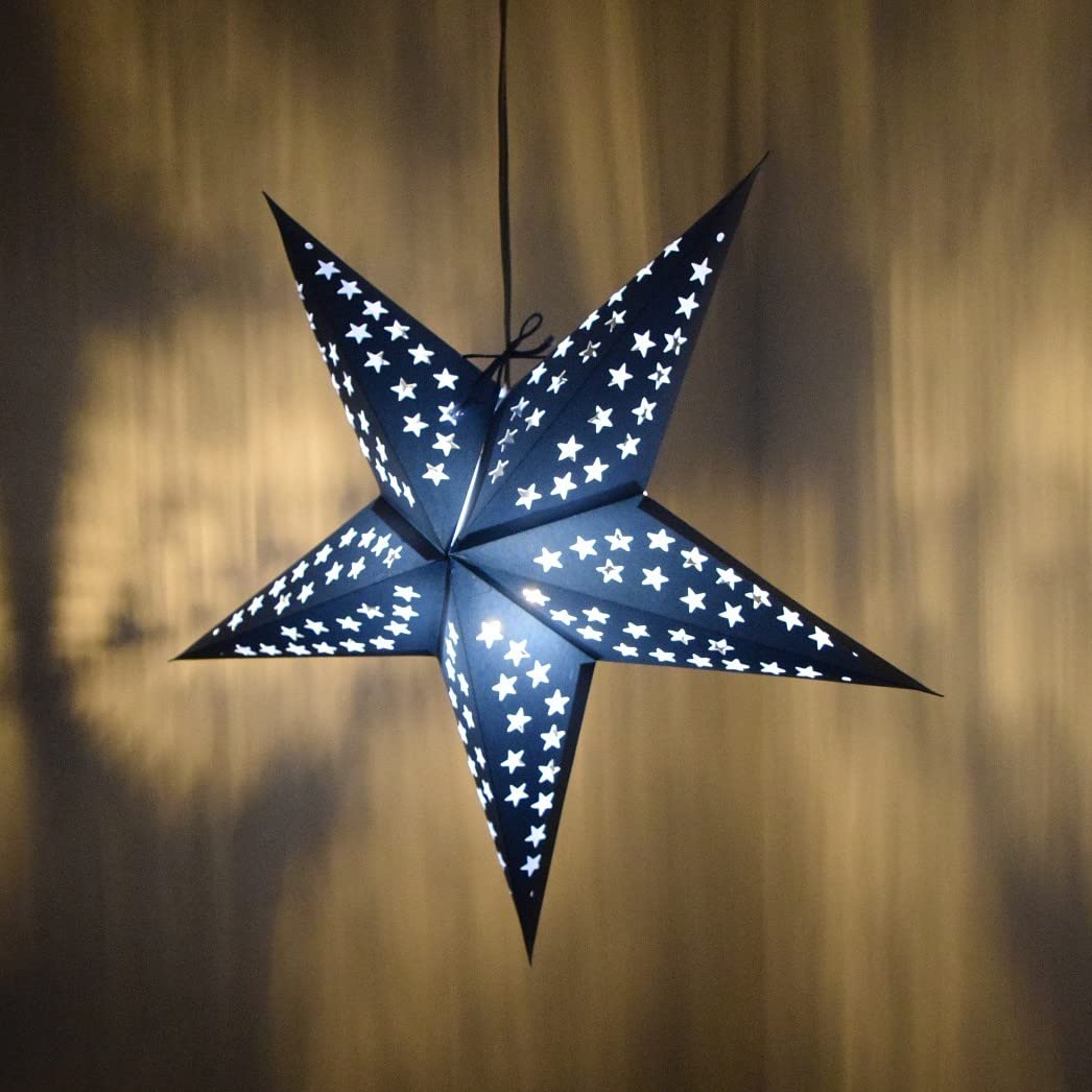 Solid Blue Paper Star Lantern With 12 Foot Power Cord Included