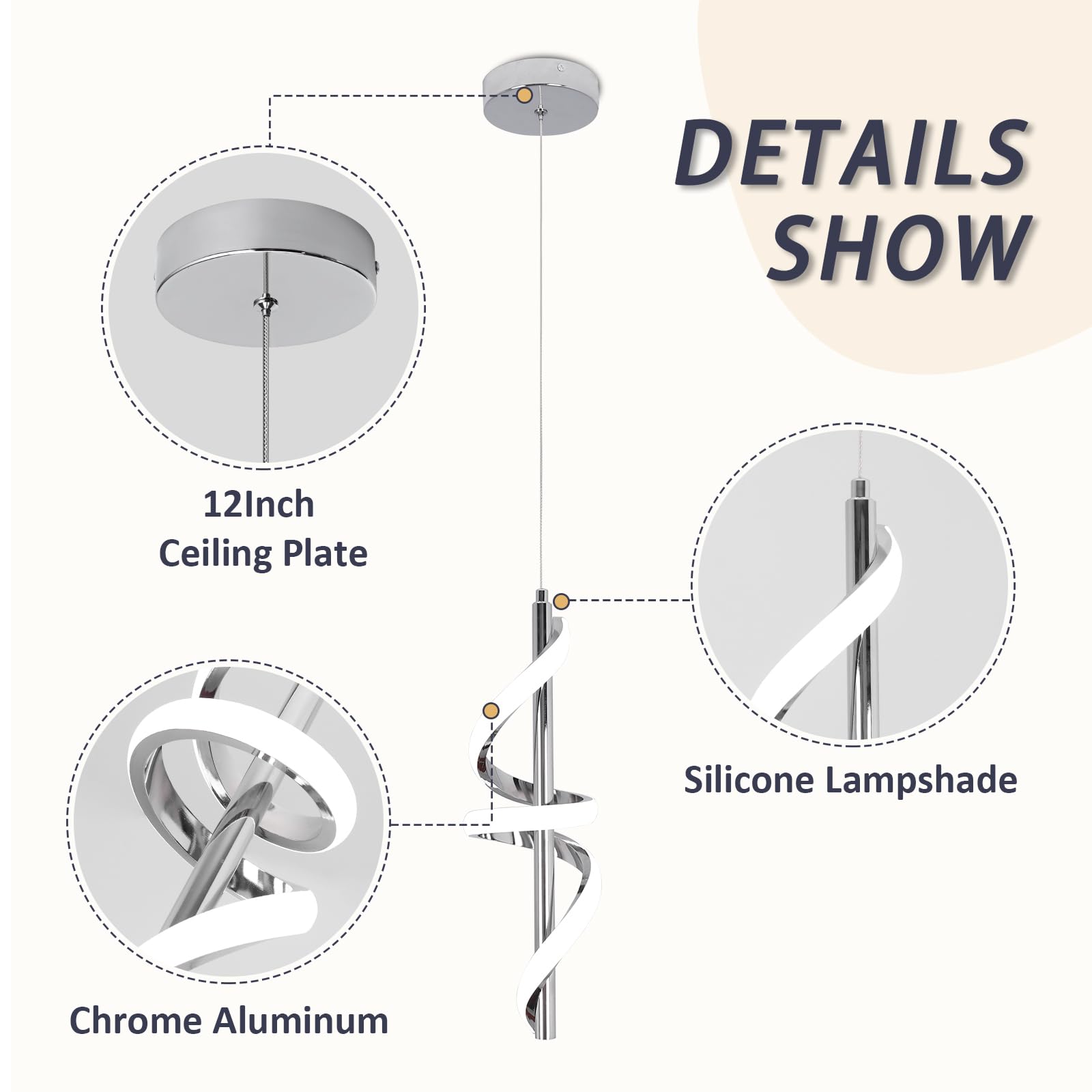 Caneoe Modern Pendant Light Kitchen Island Lighting 6000K Chrome Led Pendant Light Fixtures Over Island Adjustable Height Pendan