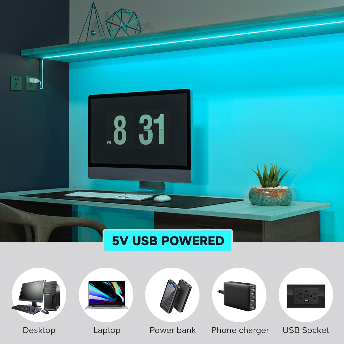 Btf-Lighting Fcob Usb Powered Ice Blue Cob Led Strip Lights 6.56Ft 640Leds 5V 8Mm Width 90+ High Cri Ultra Bright Flexible Light For 3D Printer Tv Backlight Display Cabinet Pc Diy Decor