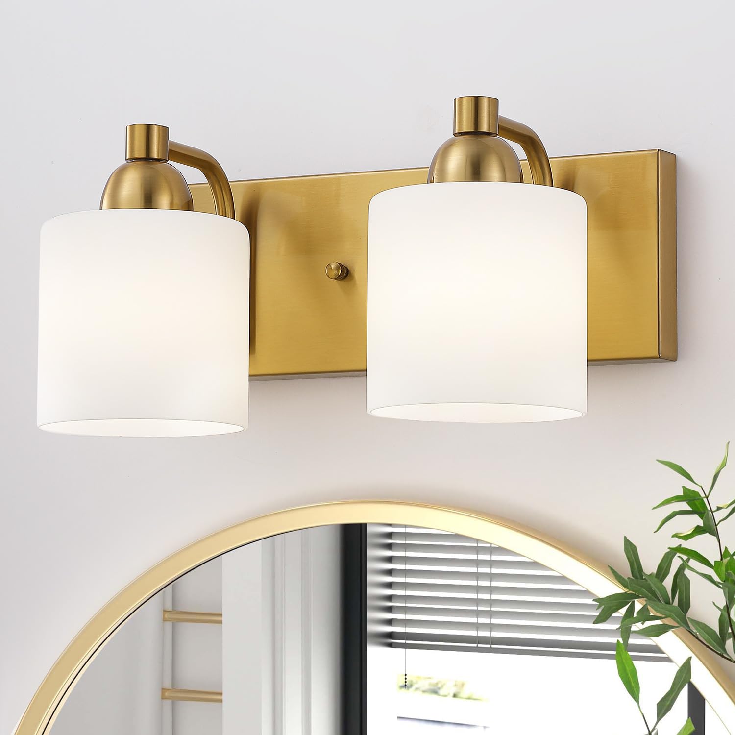 Mecgirn Stainless Steel Milk Glass Vanity Lights for Bathroom  2 Light Gold Bathroom Light Fixtures Over Mirror  Ceramic E26 Sockets Wall Mounted