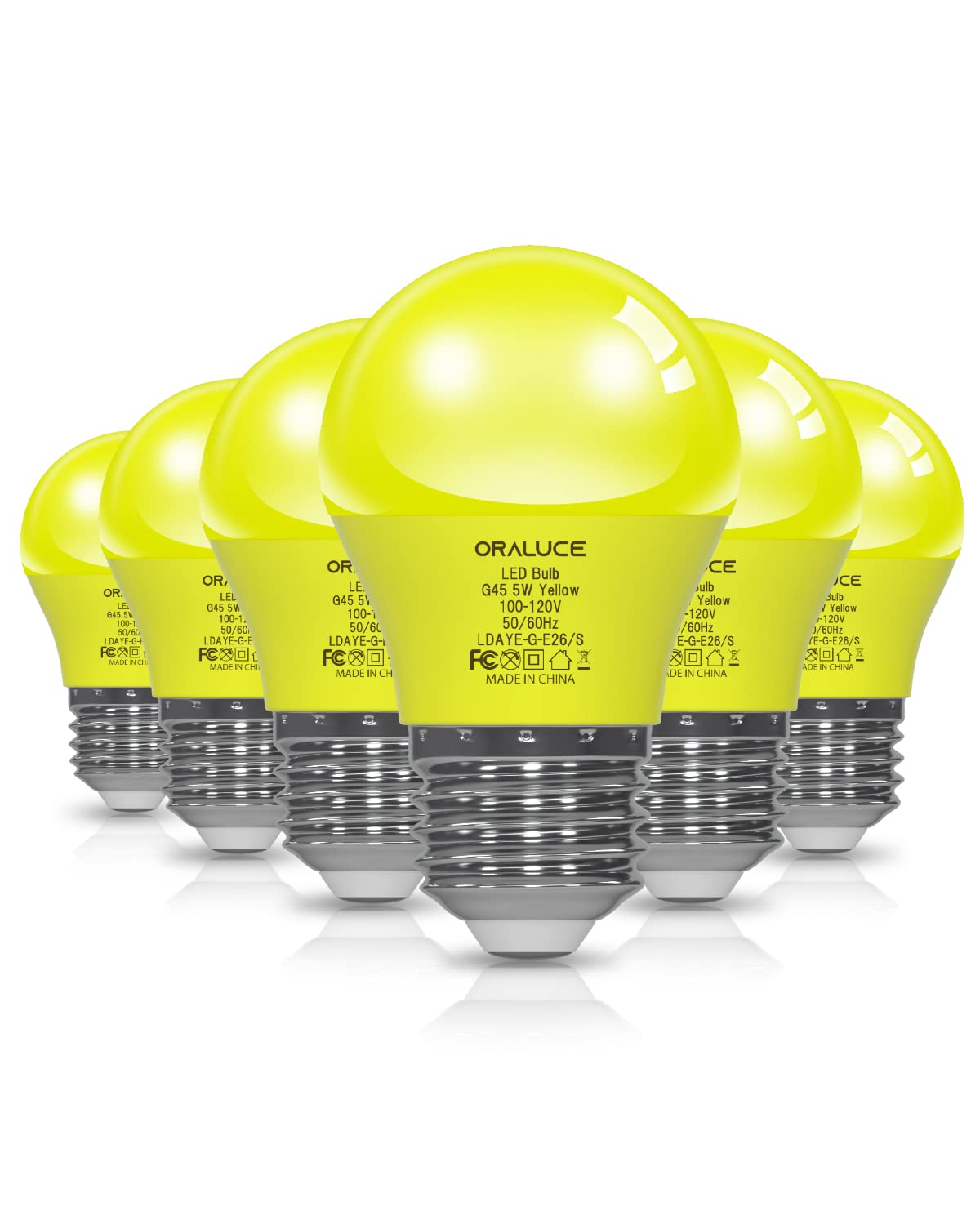 ORALUCE A15 LED Bulbs, 5W 450LM, Yellow, E26 Base, Non-Dimmable, 6 Pack, Ideal for Halloween and Christmas Party Decoration