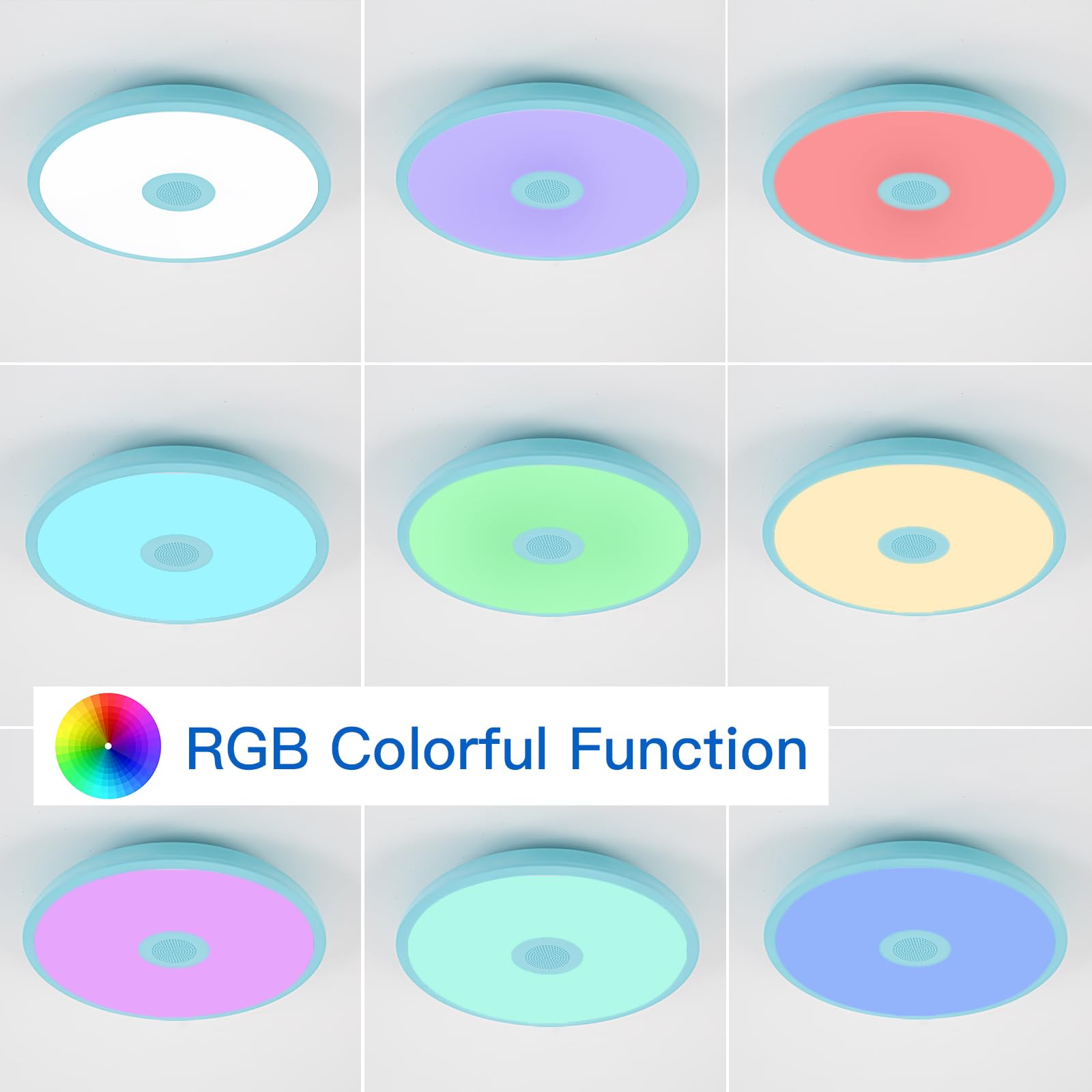 Asall Sky Blue Waterproof Led Ceiling Light Fixture,Music Ceiling Lamp,With Bluetooth Speaker,11Inch 18W, 2700K-6500K Dimmable R