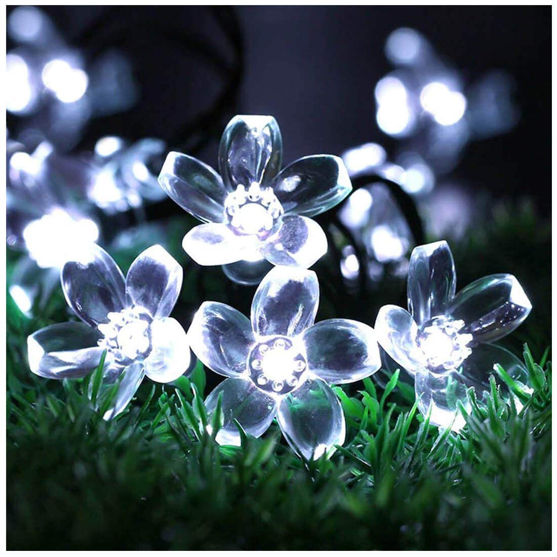 Semilits Outdoor Solar String Lights 50Led Flower Shaped Solar Fairy Lights For Christmas Garden Decoration White