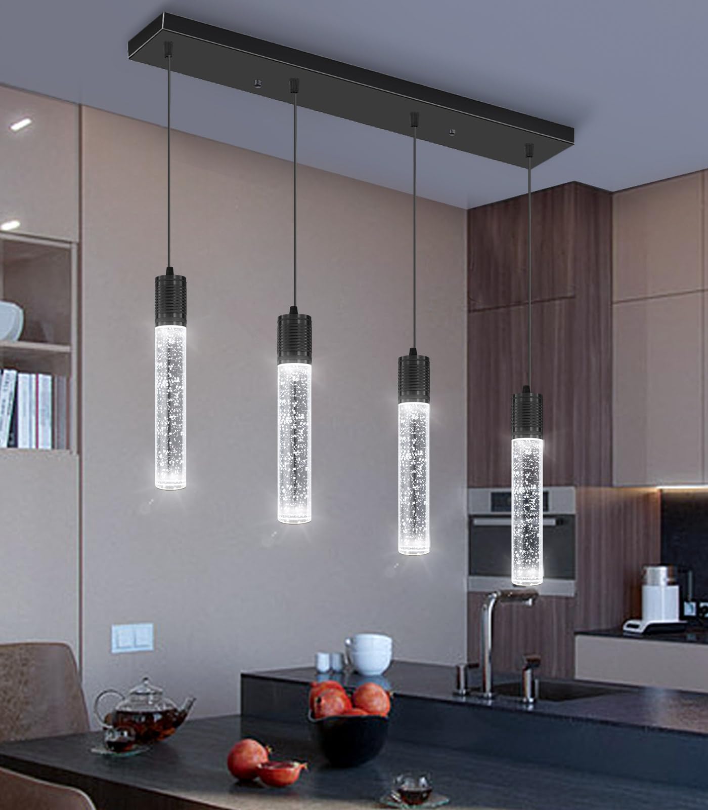 dolria 4-Lights Mini Modern Crystal Chandelier, Black LED Ceiling Light for Kitchen, Dining Room & Bedroom, Model PC0019-4Tchang-B