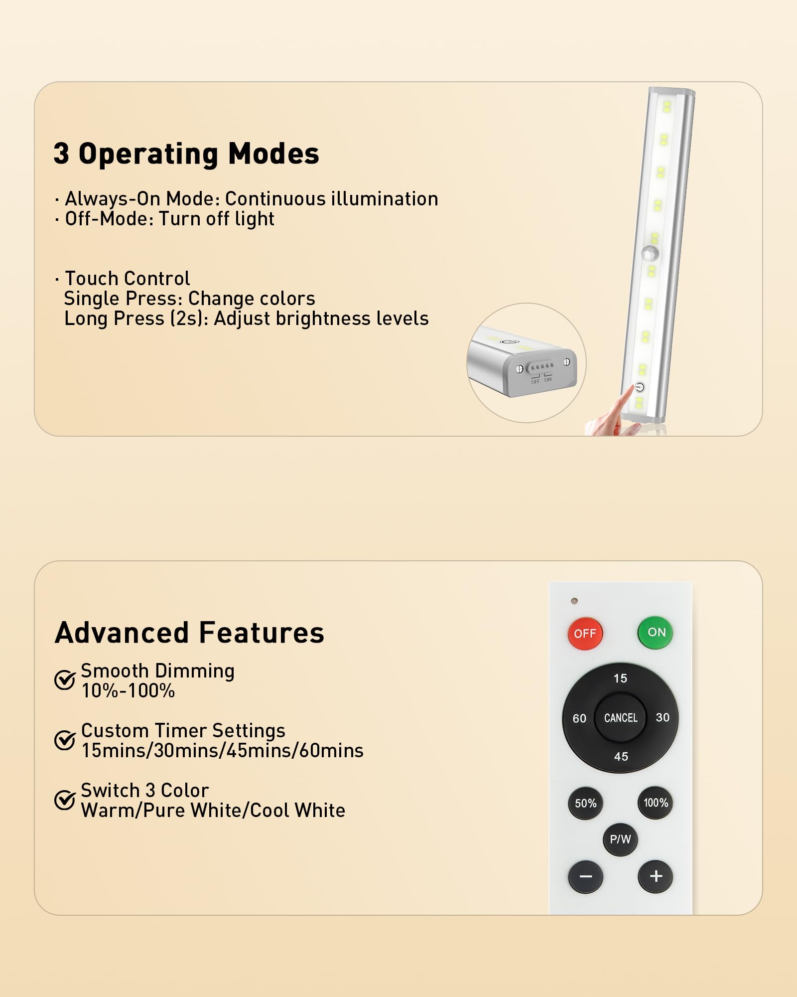 SZOKLED Under Cabinet Lighting - Wireless Rechargeable LED Light Bar, 20 LEDs, White, Perfect for Kitchen, Closet, 6 Pack