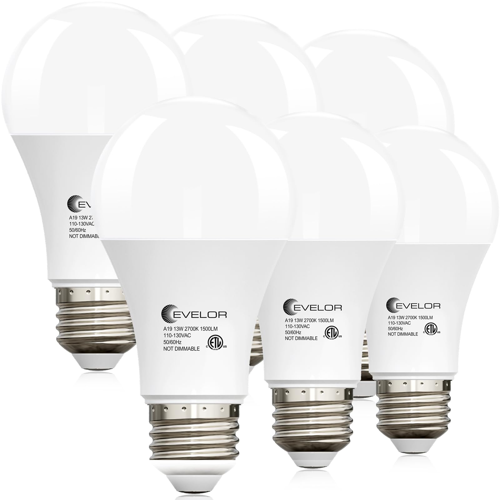 evelor A19 LED Light Bulbs,100 Watt Equivalent 2700K Soft White Efficient 13W,1500 Lumens E26 Base Bright Lightbulbs, Non-Dimmab