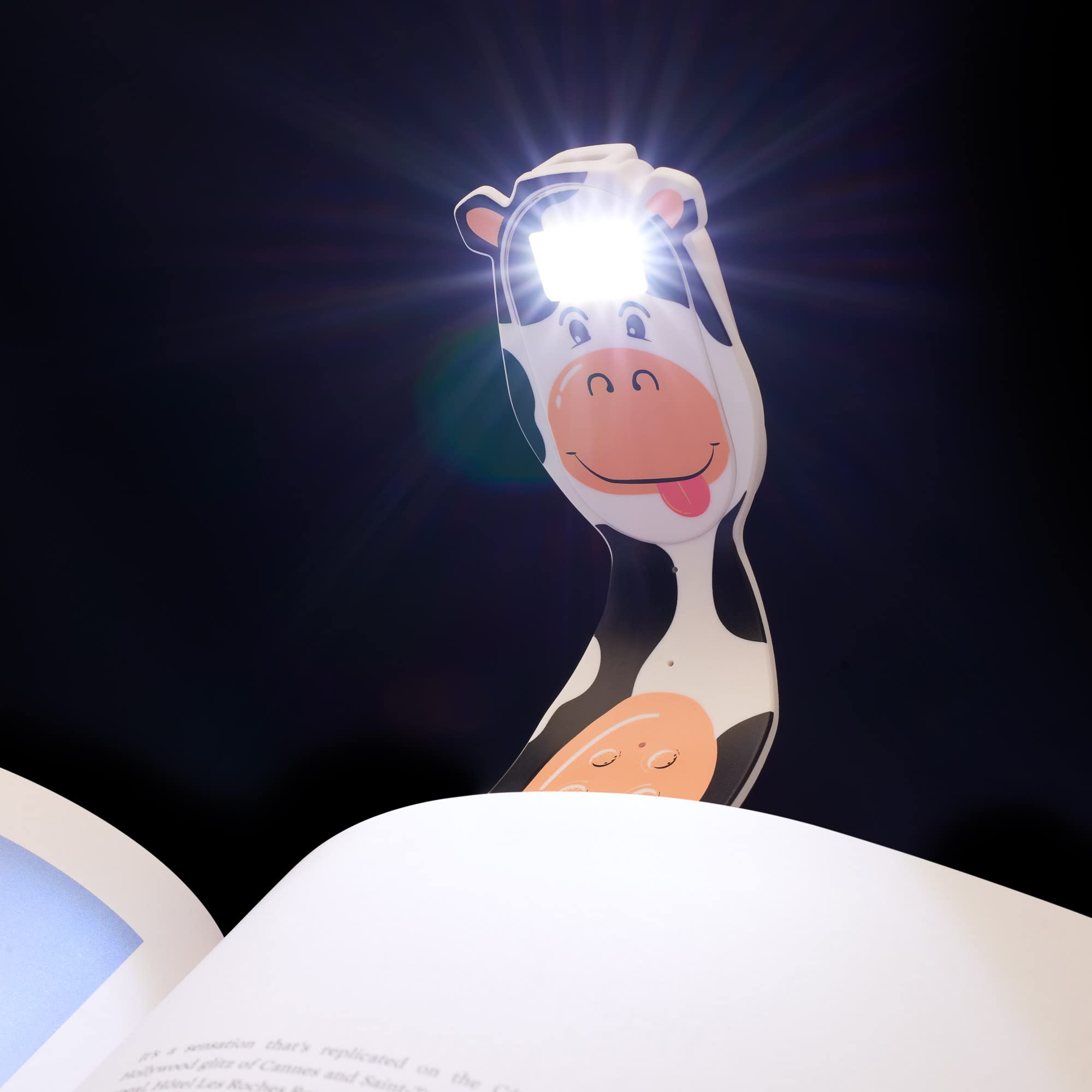 Gifts for Readers & Writers Flexilight Pal Bookmark Light | Rechargeable LED Clip On Lamp | Cow