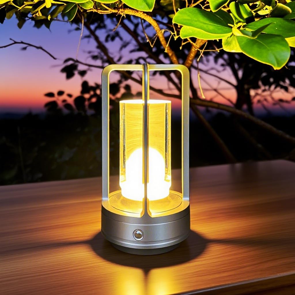 LAYSHINEEN Portable Metal Table Lamp, 4000 mAh Rechargeable Outdoor Table Lights, 3 Color Stepless Dimmable Cordless Table lamp