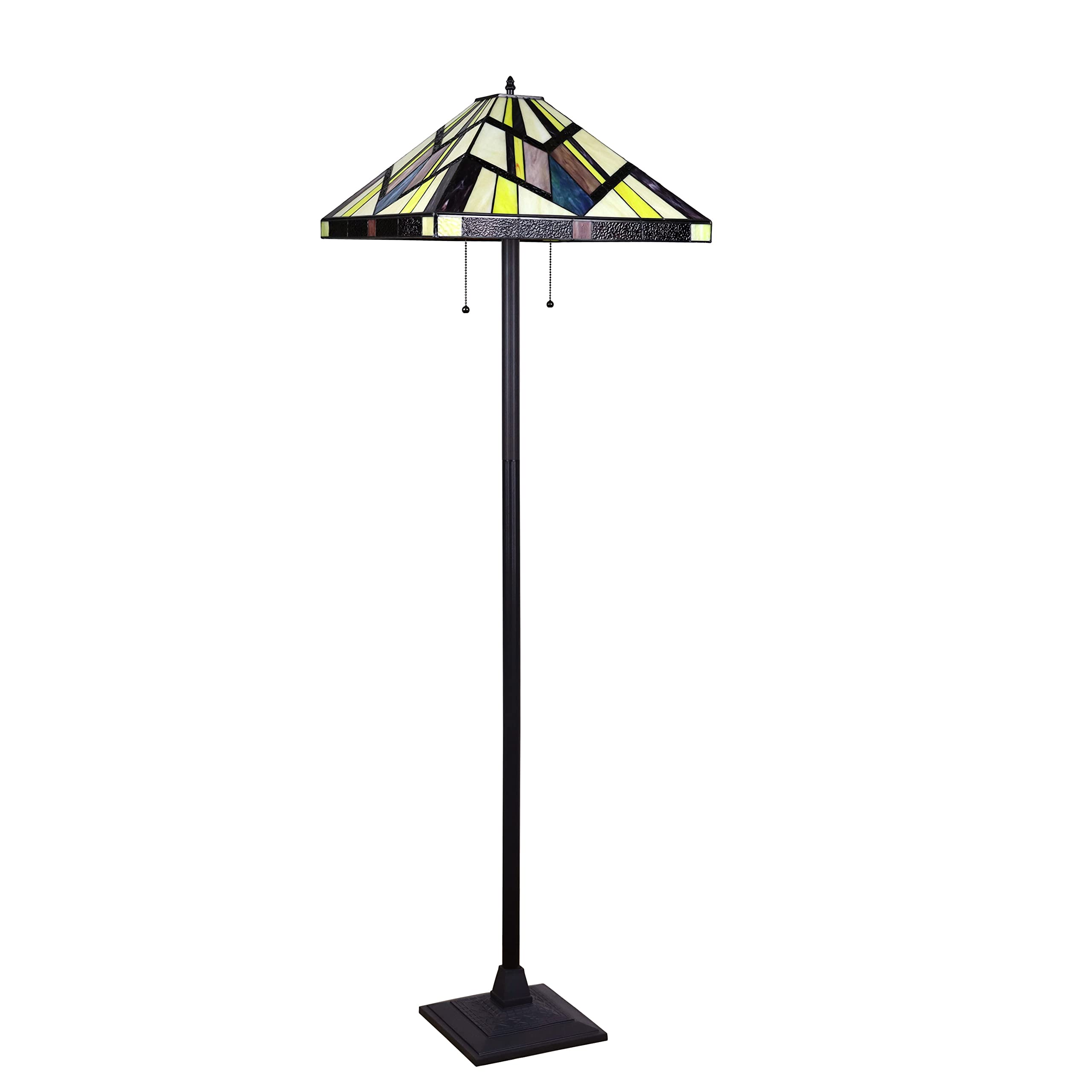 Chloe Lighting 2-Light Mission Floor Lamp, 18in Shade, Blackish Bronze, Multicolor Glass, Model CH3T523BM18-FL2